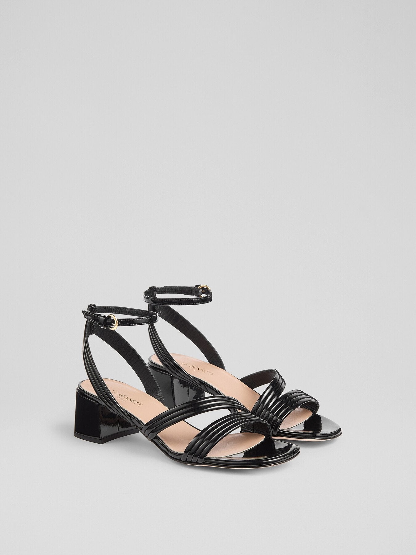 Etta Patent Pu Straps Low Block Heel