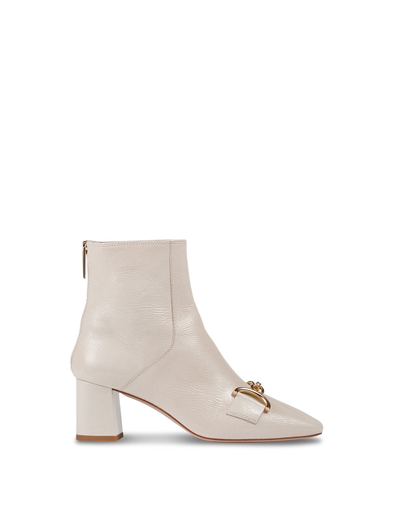 Nadina Ecru Crinkle Patent Ankle Boots