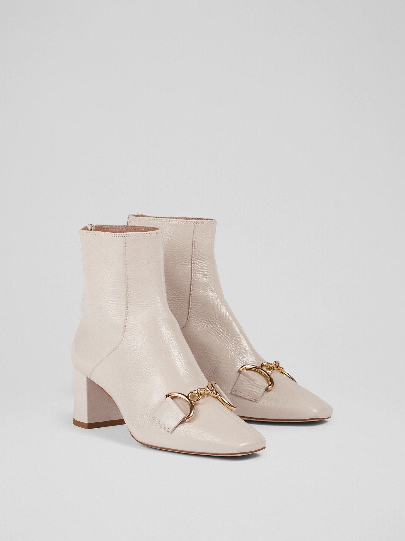 Nadina Ecru Crinkle Patent Ankle Boots