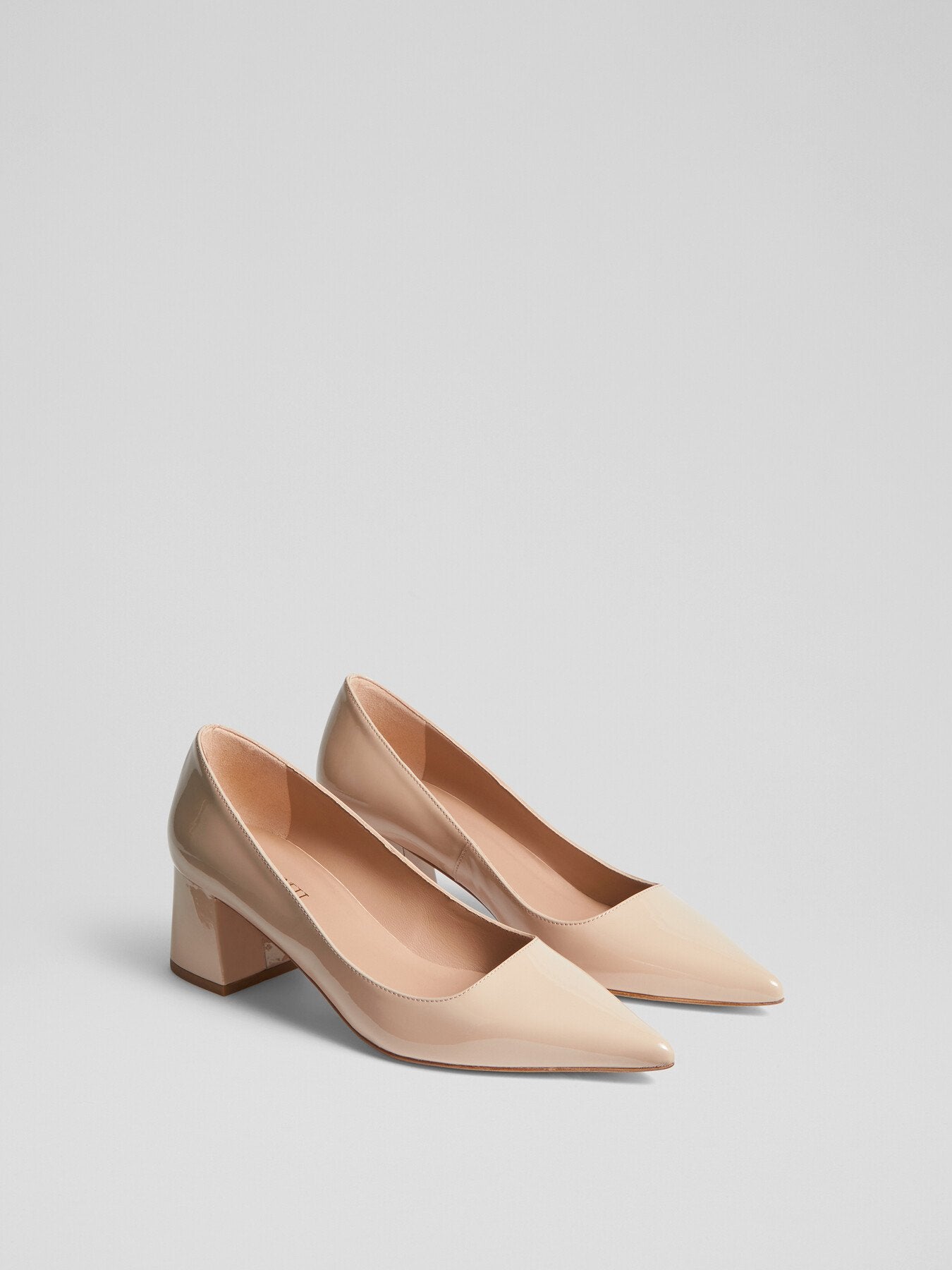 Sloane Beige Patent Leather Block Heel Courts