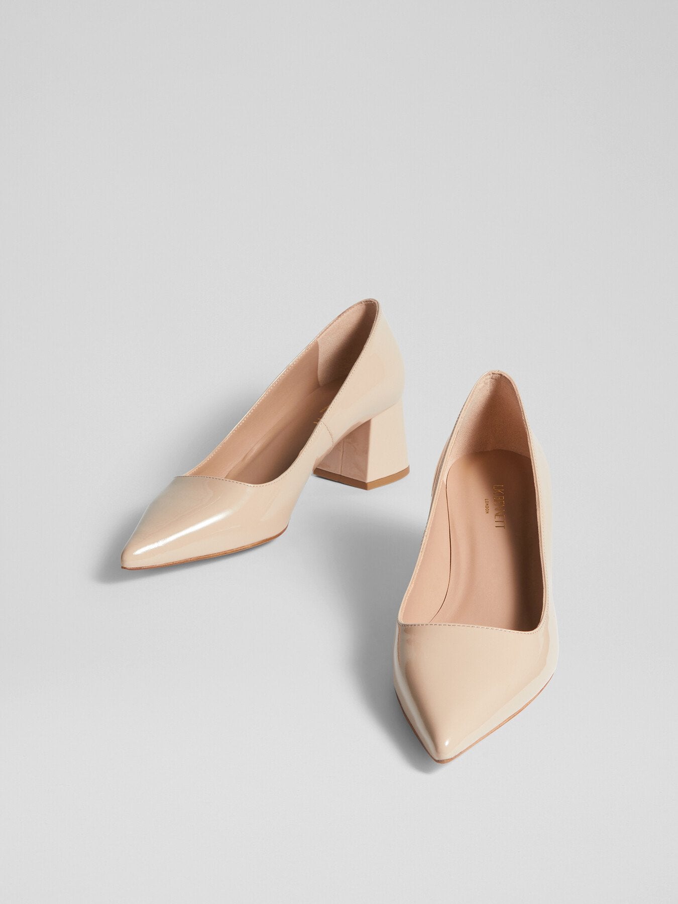 Sloane Beige Patent Leather Block Heel Courts