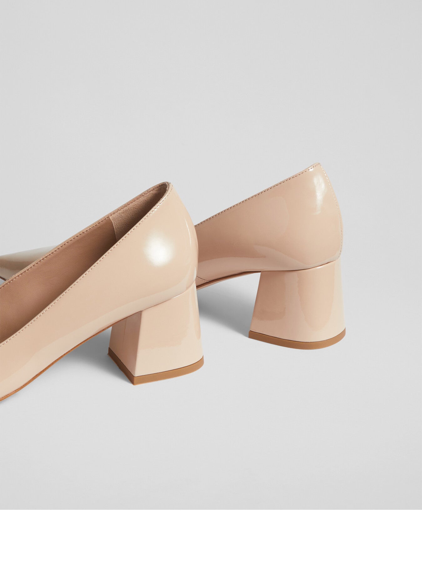 Sloane Beige Patent Leather Block Heel Courts