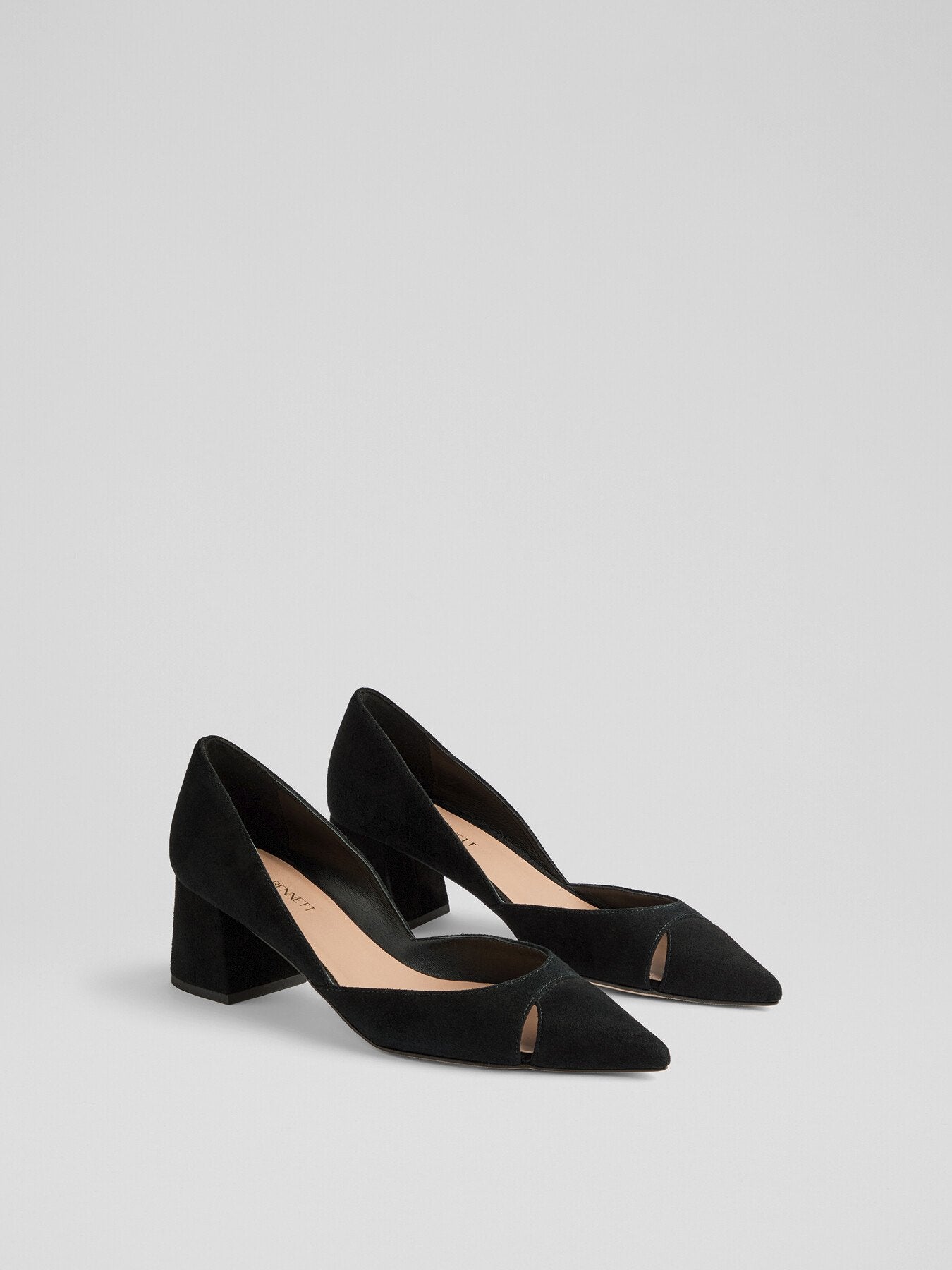 Cecile Suede Cut Out Block Heel Court