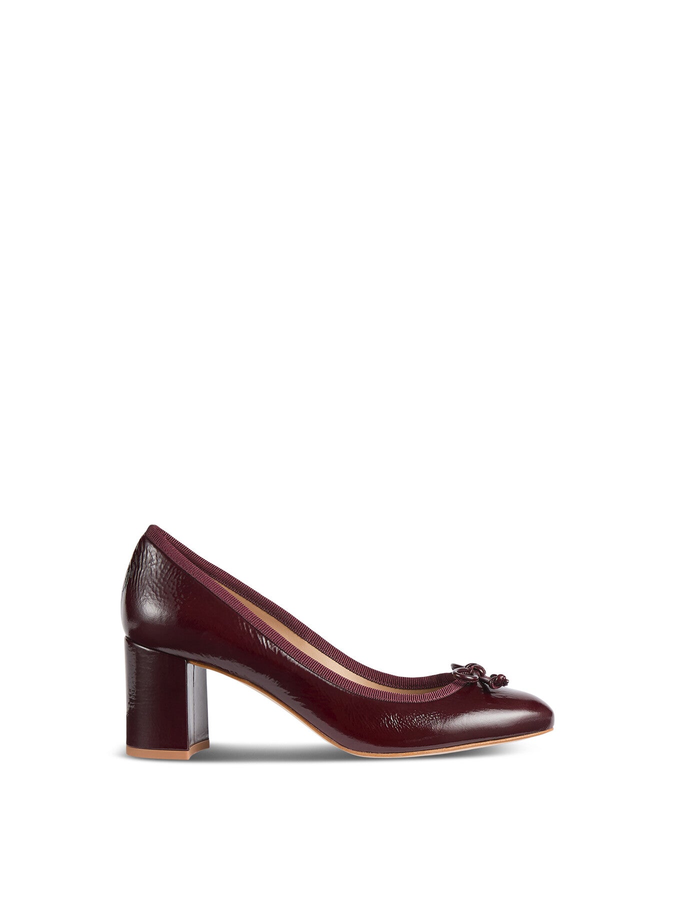 Juliette Bordeaux Crinkled Patent High Heel Grosgrain Ba