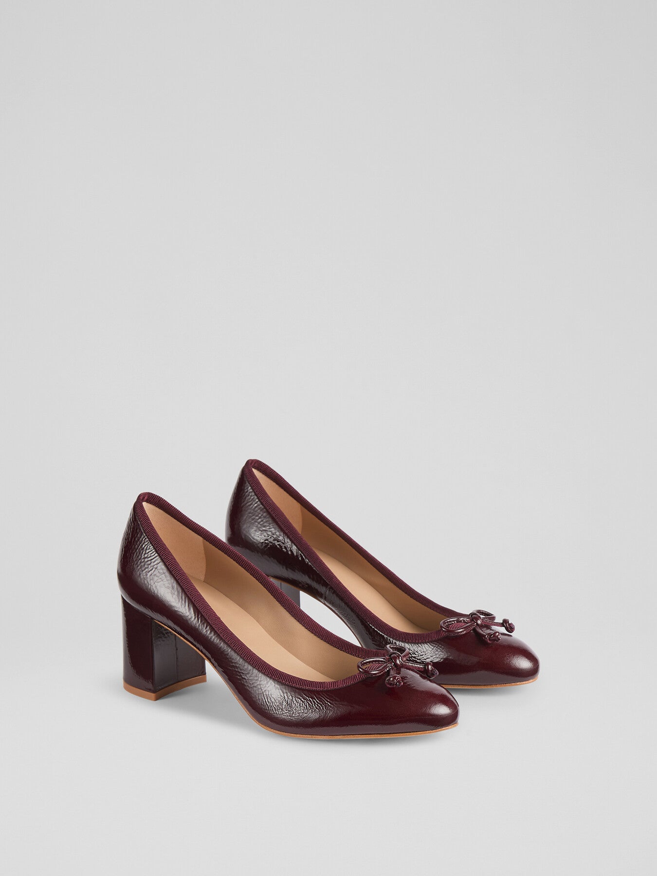 Juliette Bordeaux Crinkled Patent High Heel Grosgrain Ba