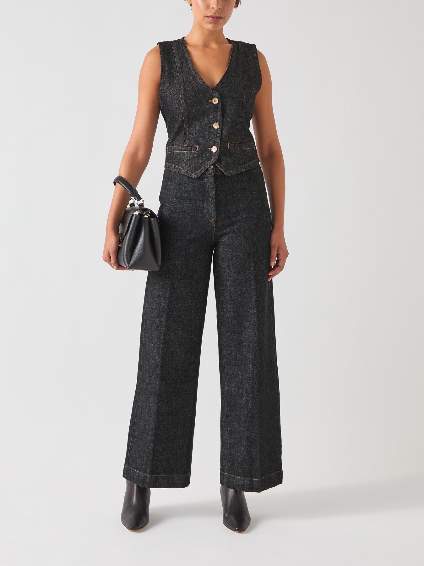 Ami Cotton Blend Denim Tailored Wide Trouser
