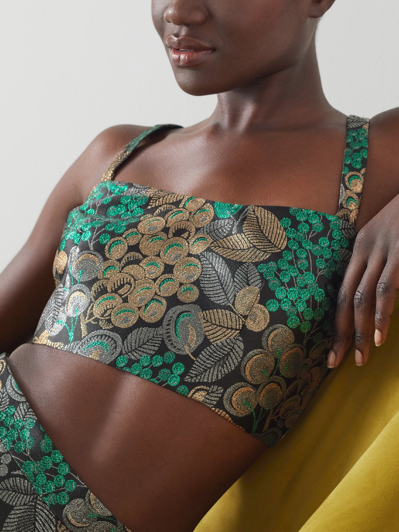 Charlotte Metallic Fruit Brocade Crop Top