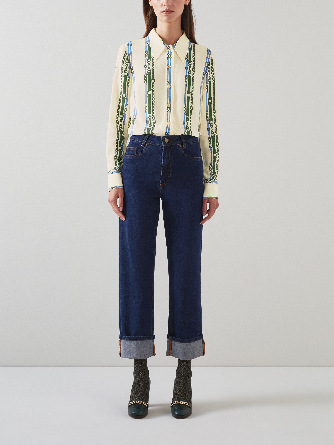 Hardy Cream Belt Print Viscose-Silk Blend Shirt