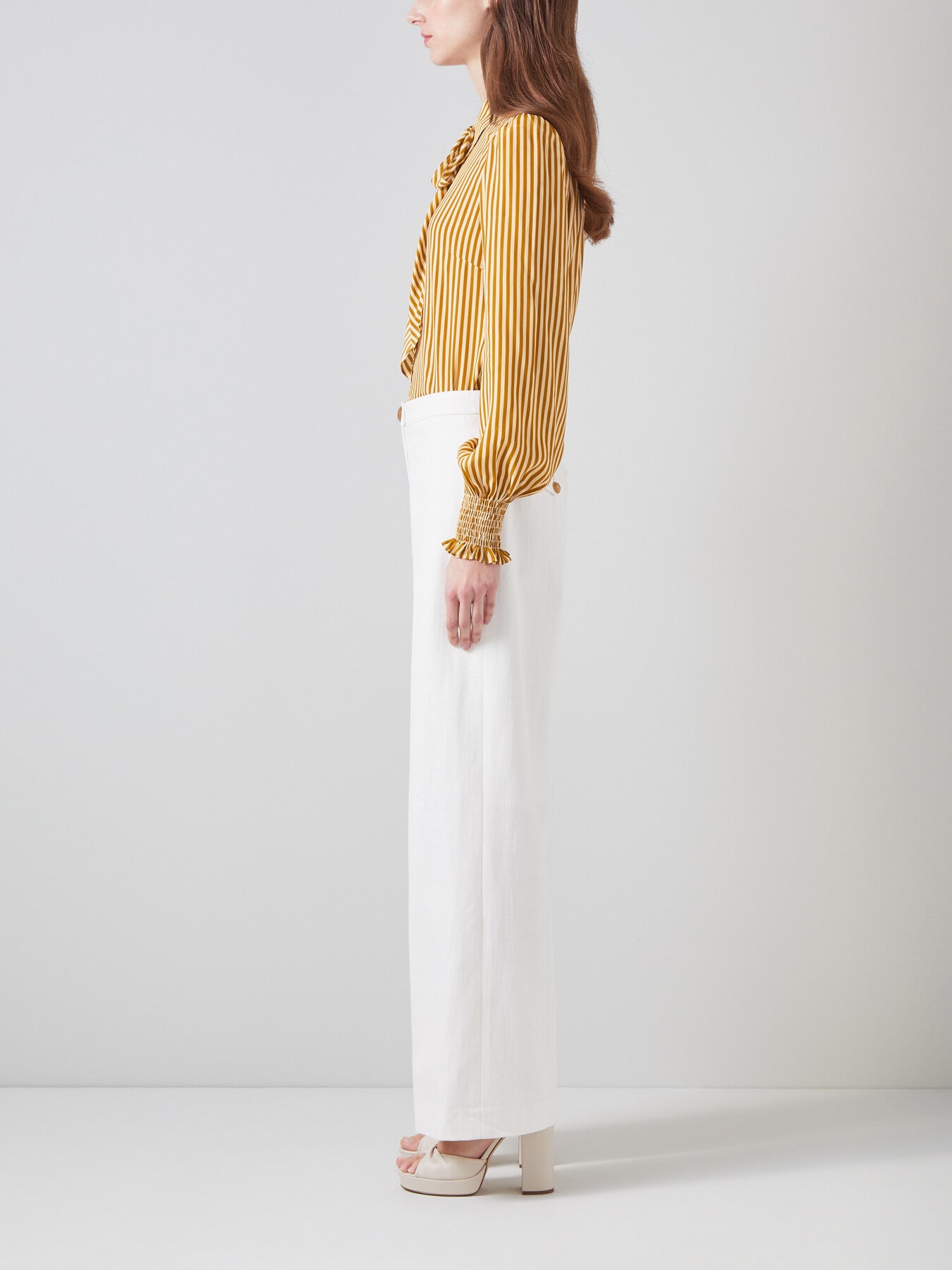 Emilia Camel And Cream Stripe Viscose-Silk Blouse