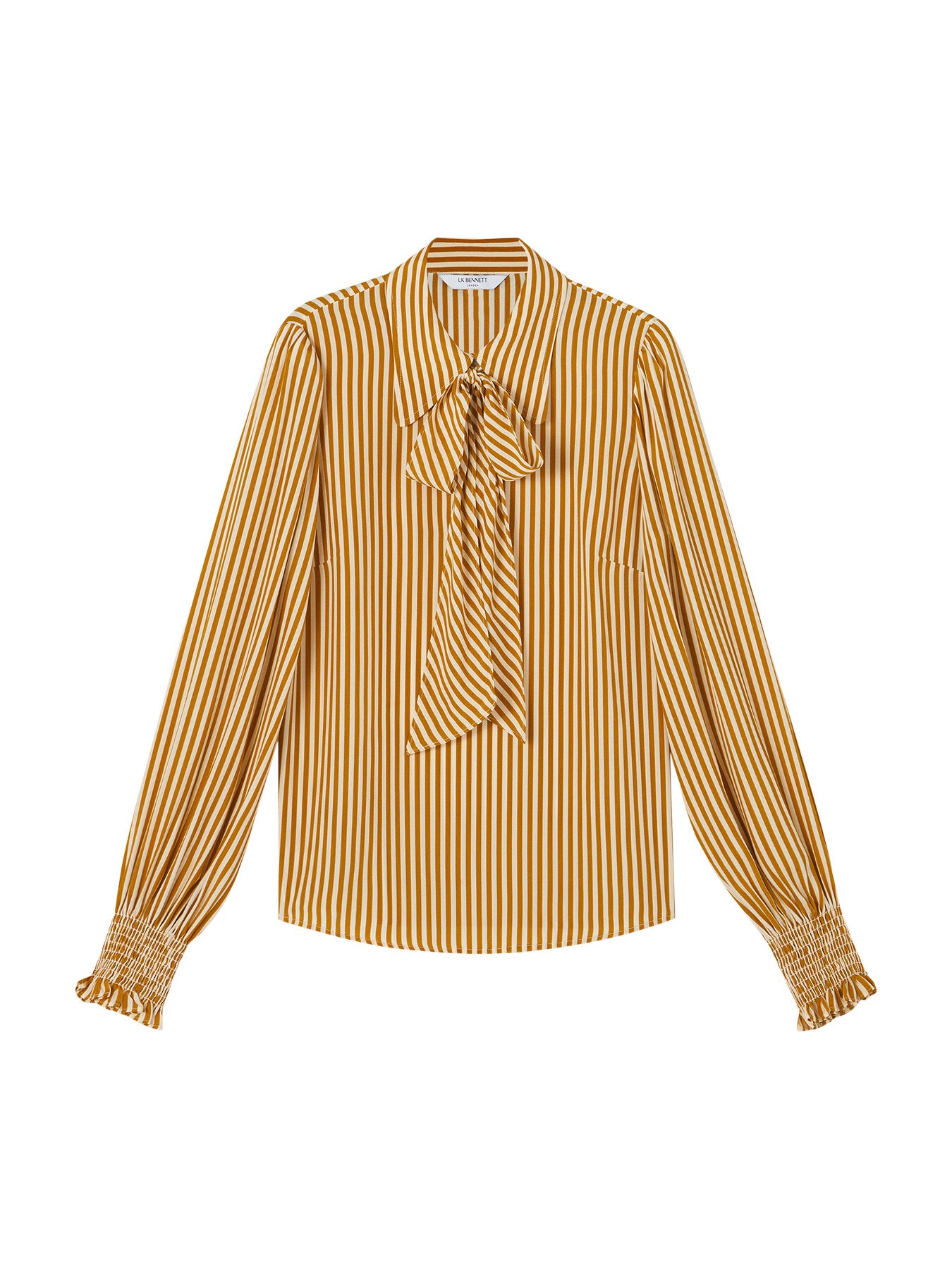 Emilia Camel And Cream Stripe Viscose-Silk Blouse