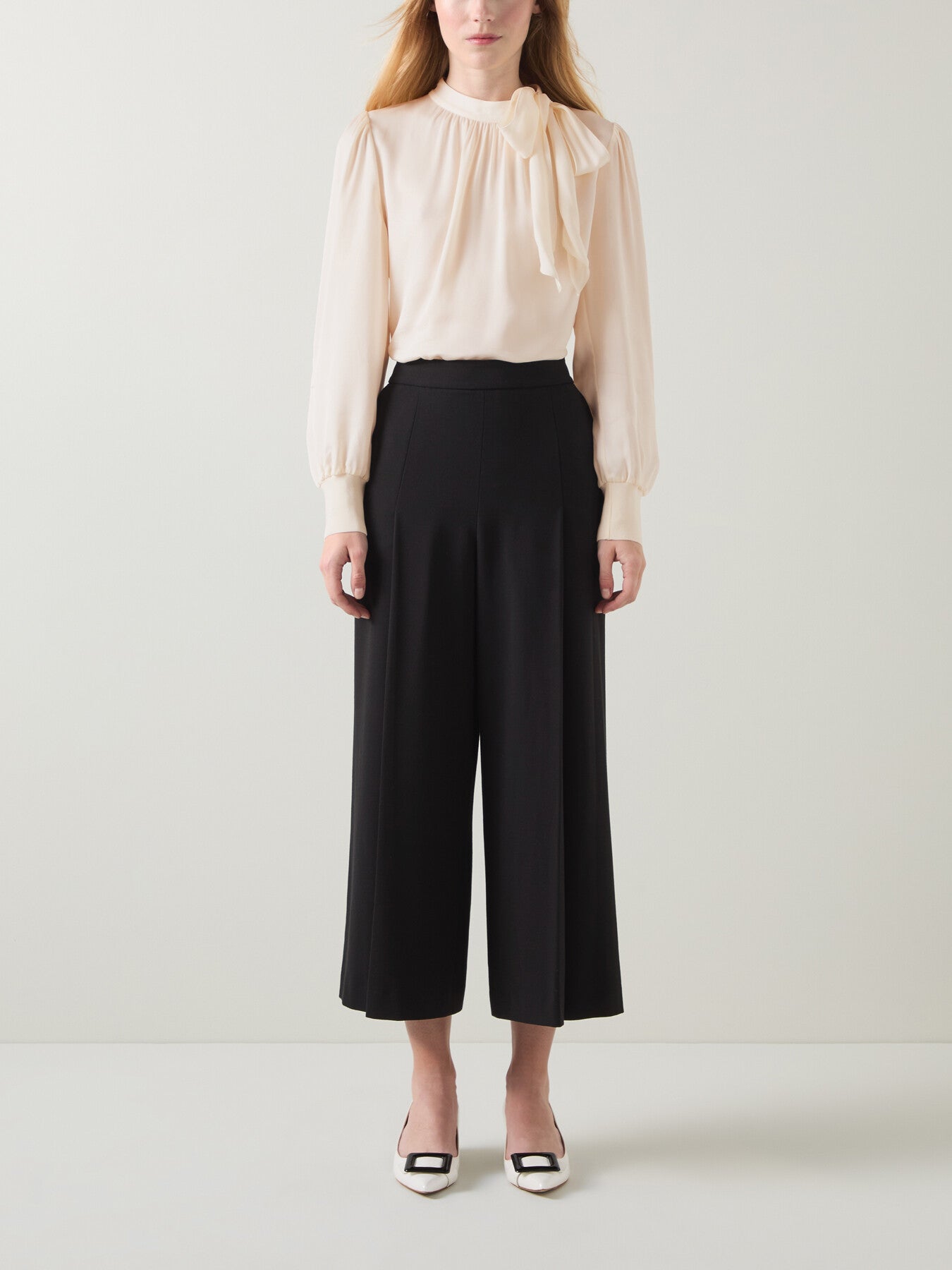 Marcy Ecru Viscose And Rib Trim Blouse