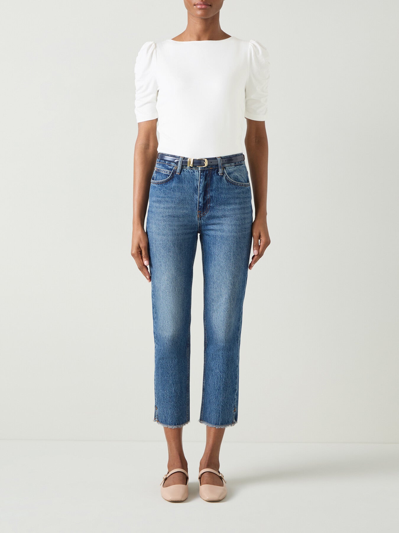 Diana Ecru Rouched 3/4 Sleeve Knit