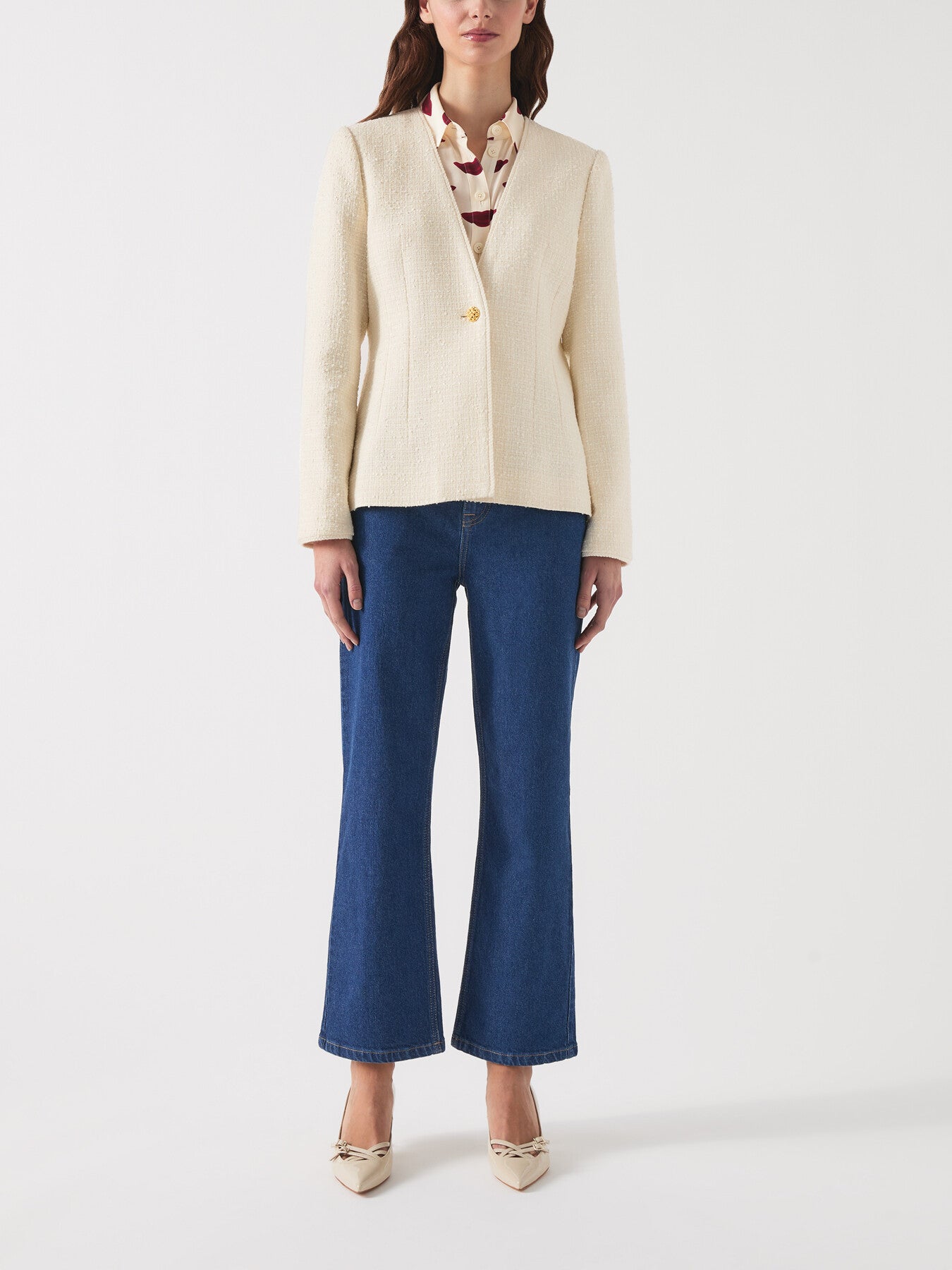 Chloe Ivory Cotton Blend Tweed Single Breasted Jacket