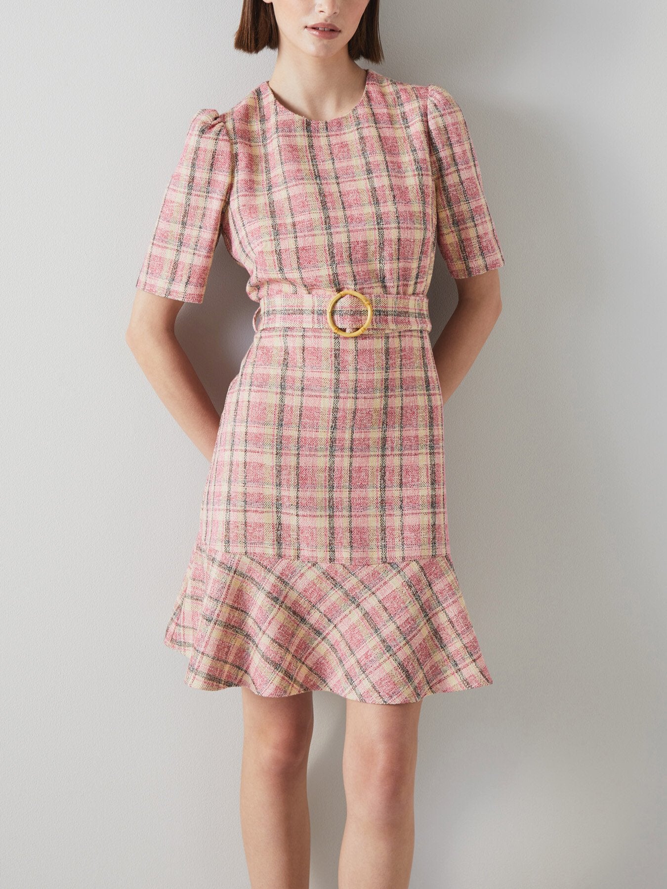 Eliza Cotton-Raffia Blend Check Tweed Dress