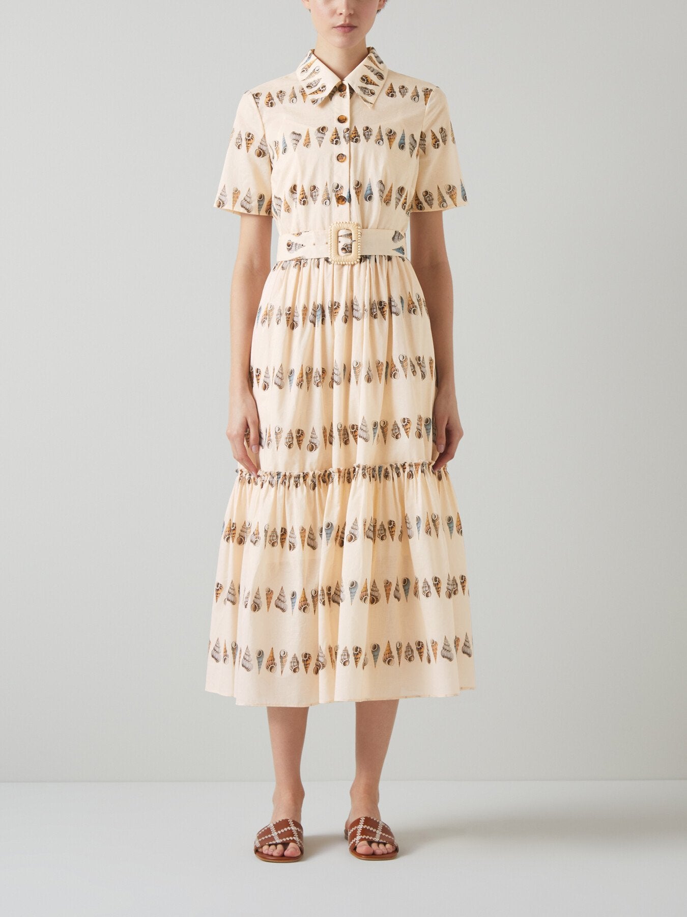 Bella Shell Print Cotton Shirt Dress