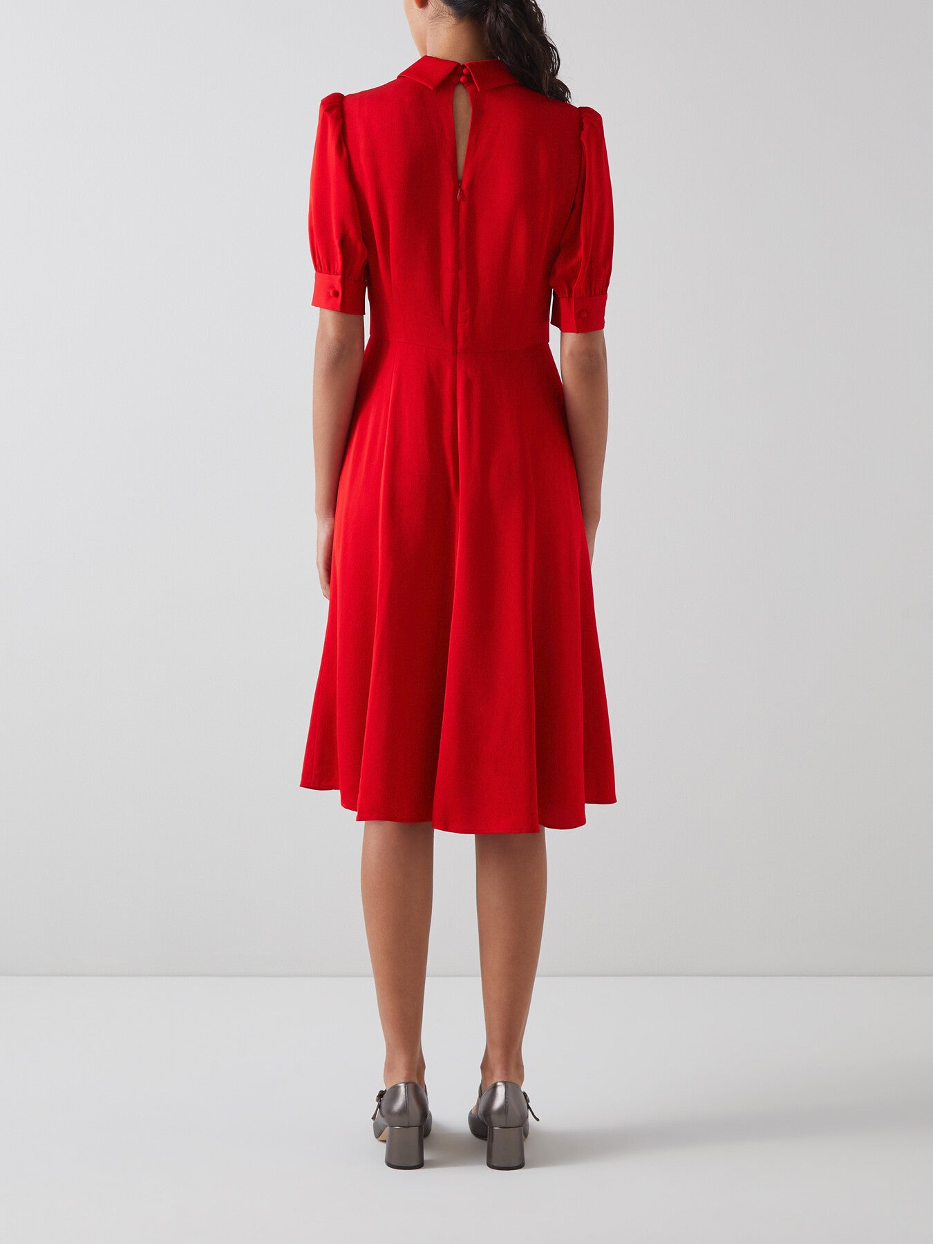 Esme Red Crepe Crystal Button Tea Dress