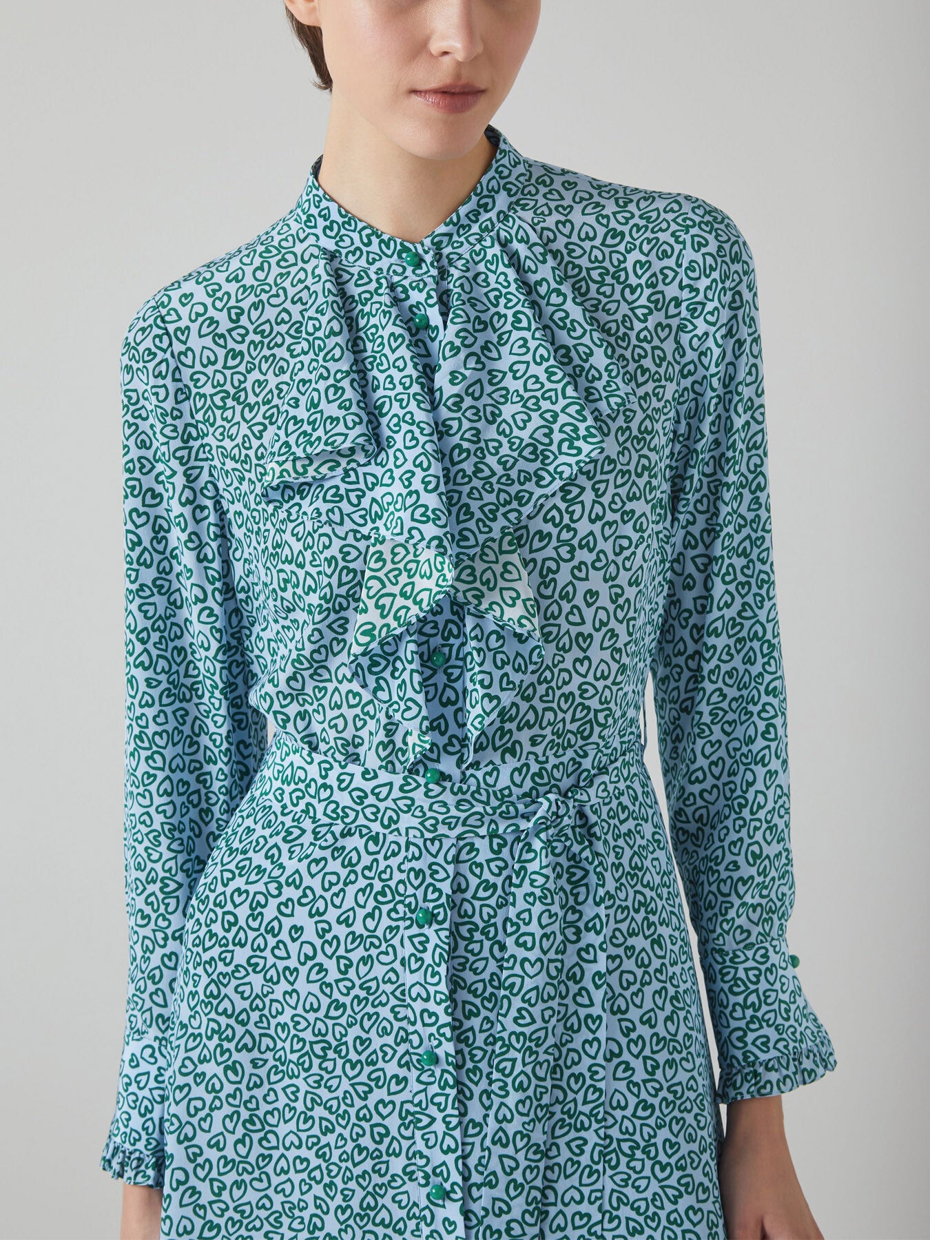 Soni And Green Heart Print Silk Dress