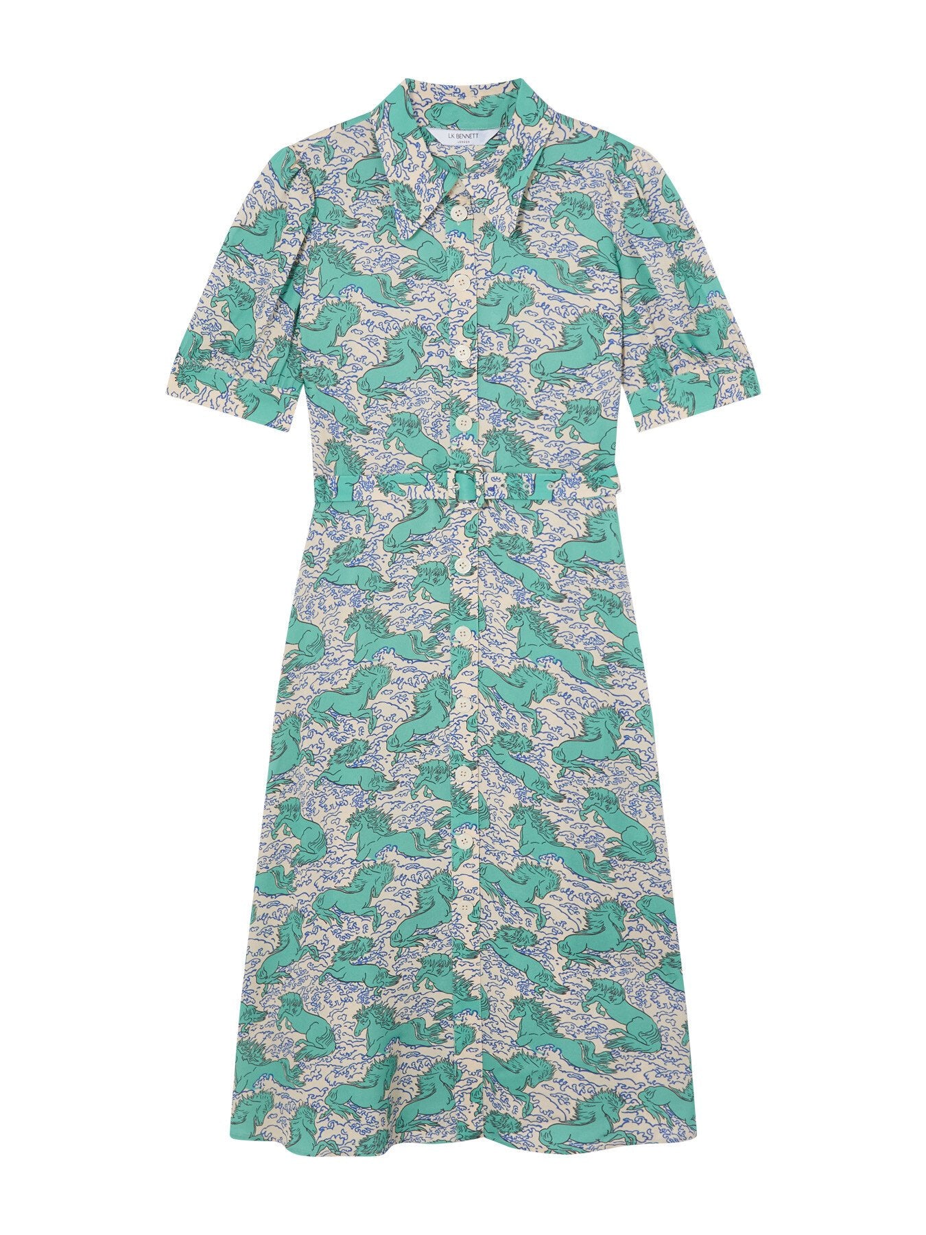Valerie Horses Print Belted Shirtdress