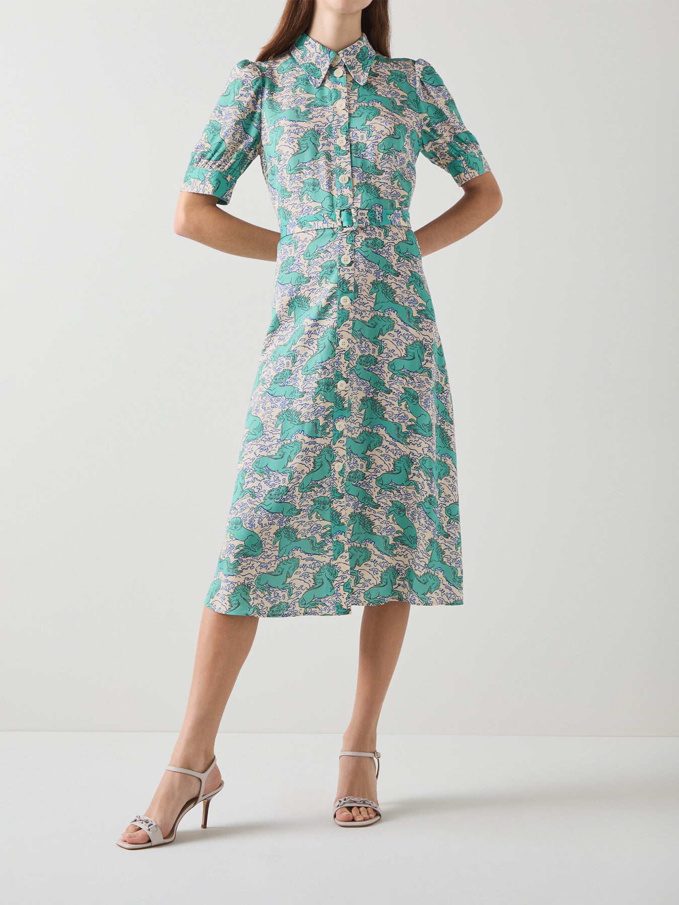 Valerie Horses Print Belted Shirtdress