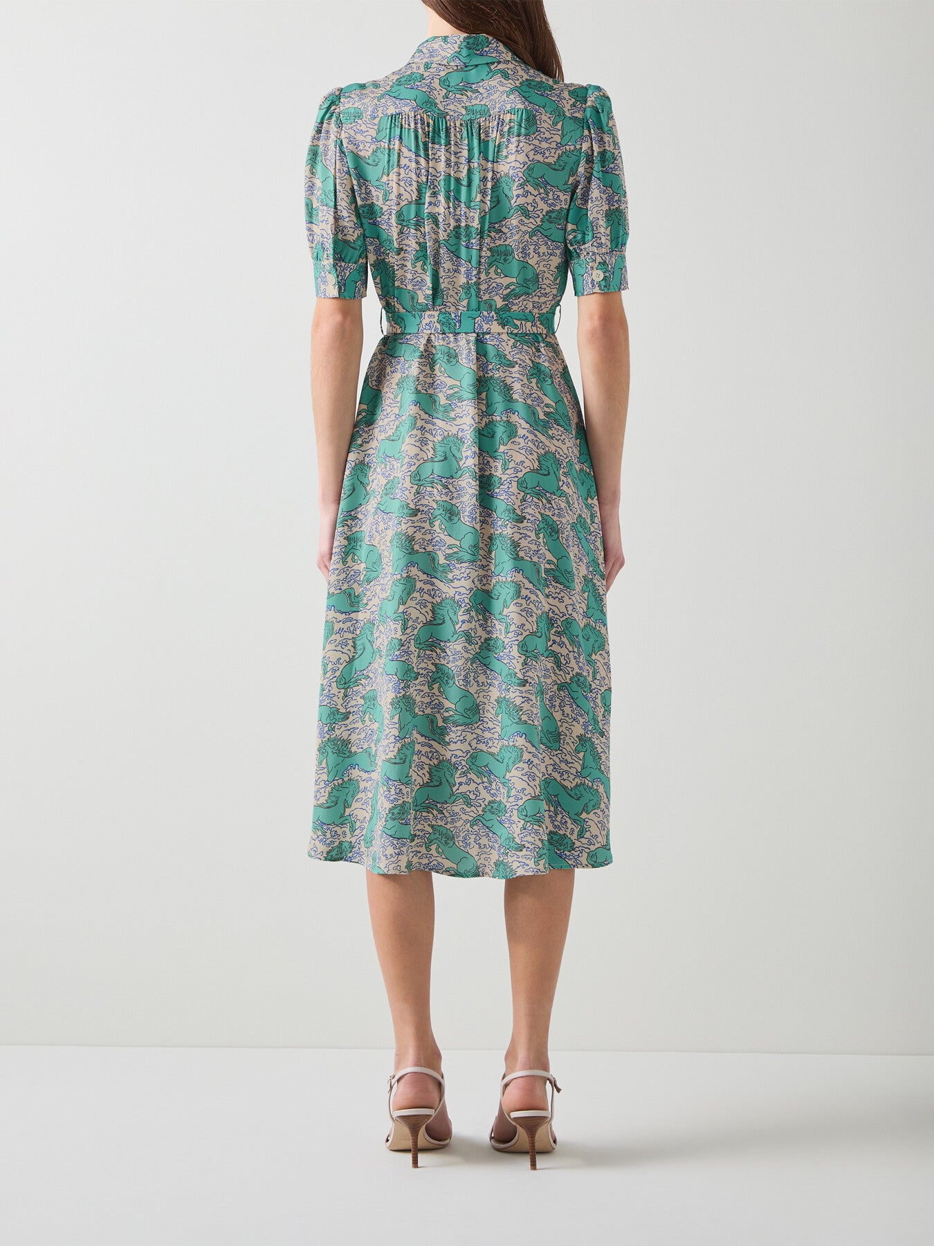 Valerie Horses Print Belted Shirtdress