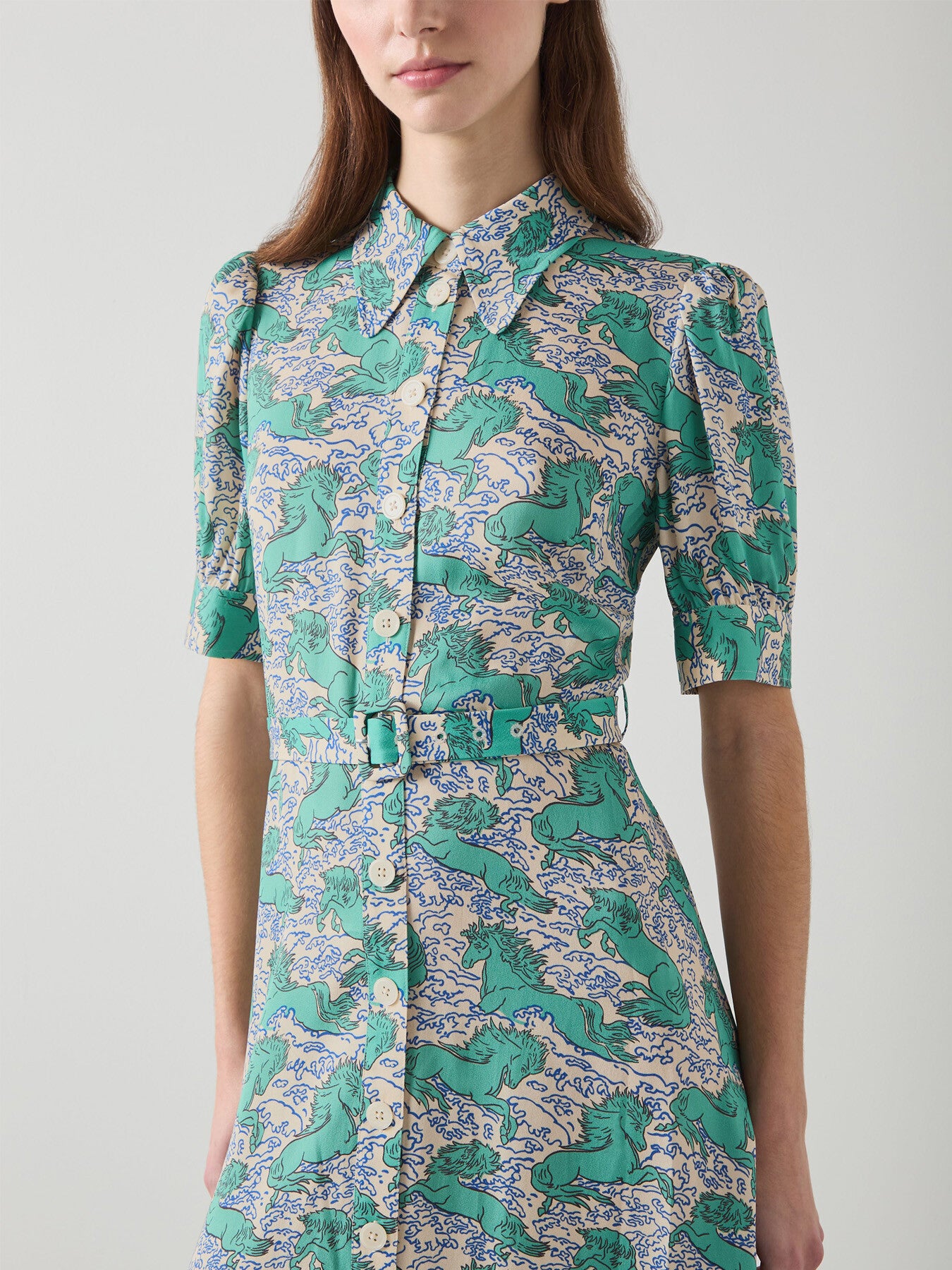 Valerie Horses Print Belted Shirtdress