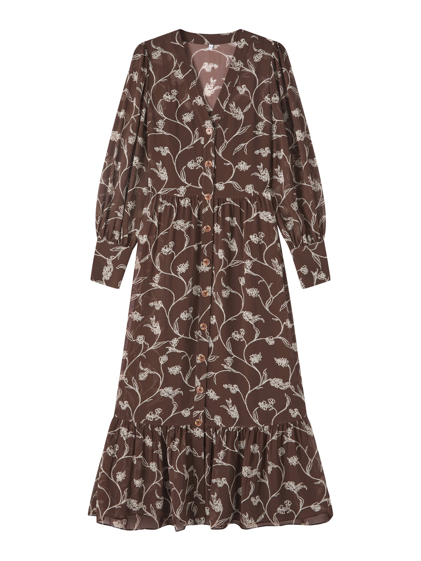 Lucian Chocolate & Birch Sketchy Flower Print Tiered D