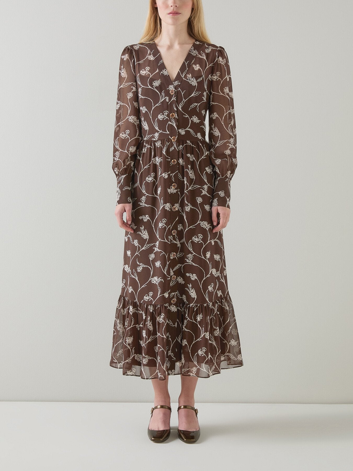 Lucian Chocolate & Birch Sketchy Flower Print Tiered D