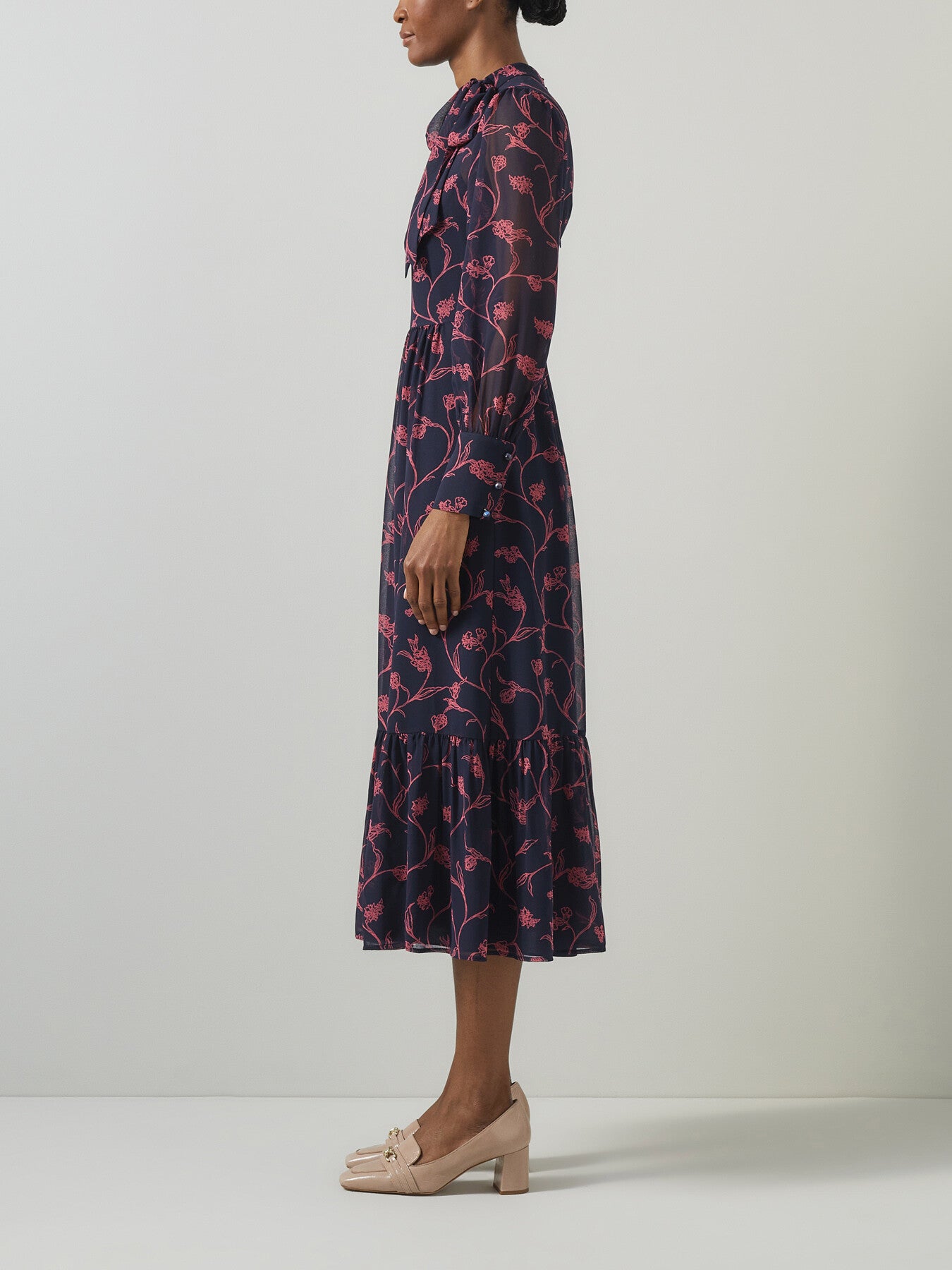 Selina Spring Navy & Bright Pink Sketchy Floral Print