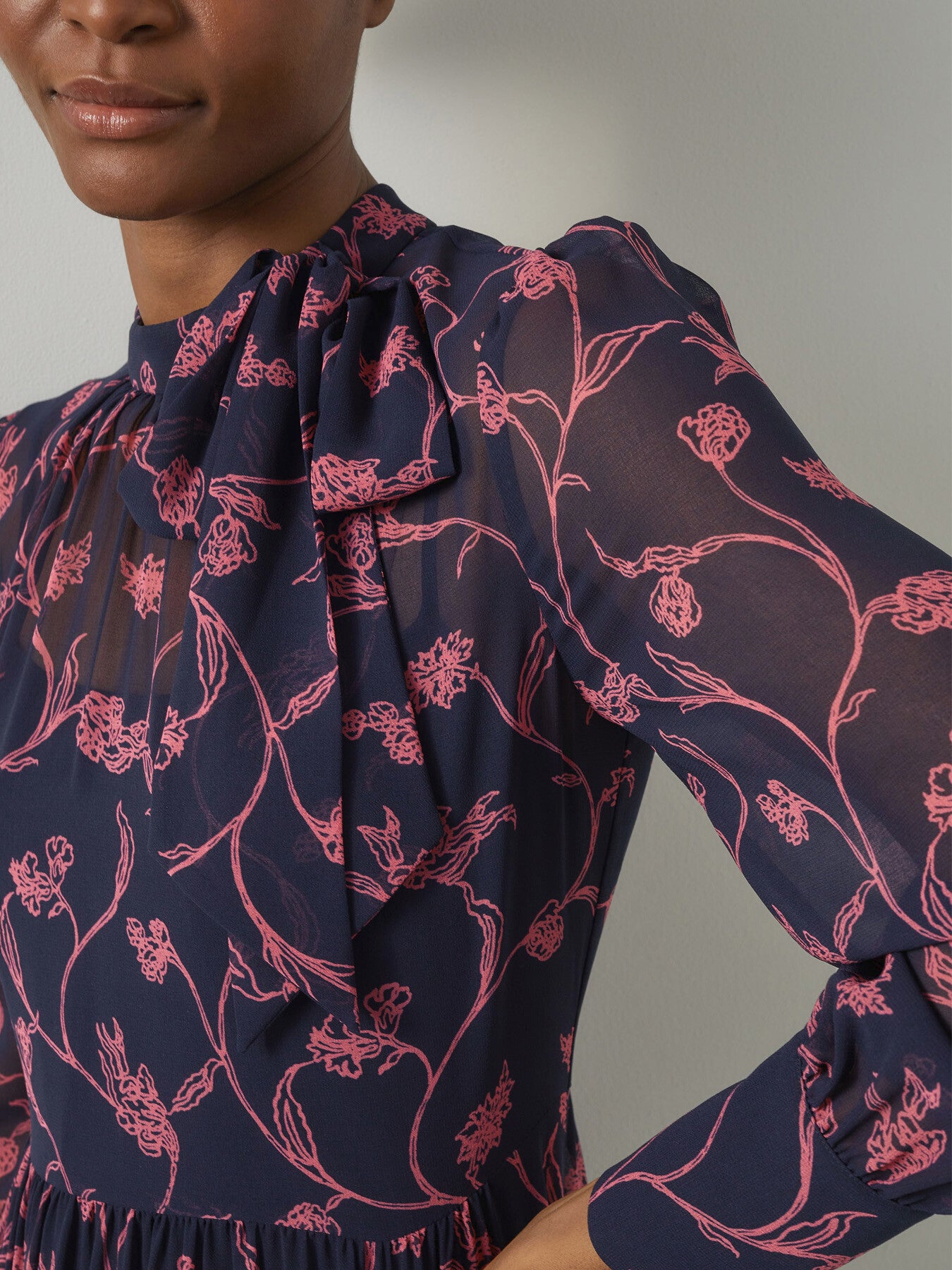 Selina Spring Navy & Bright Pink Sketchy Floral Print