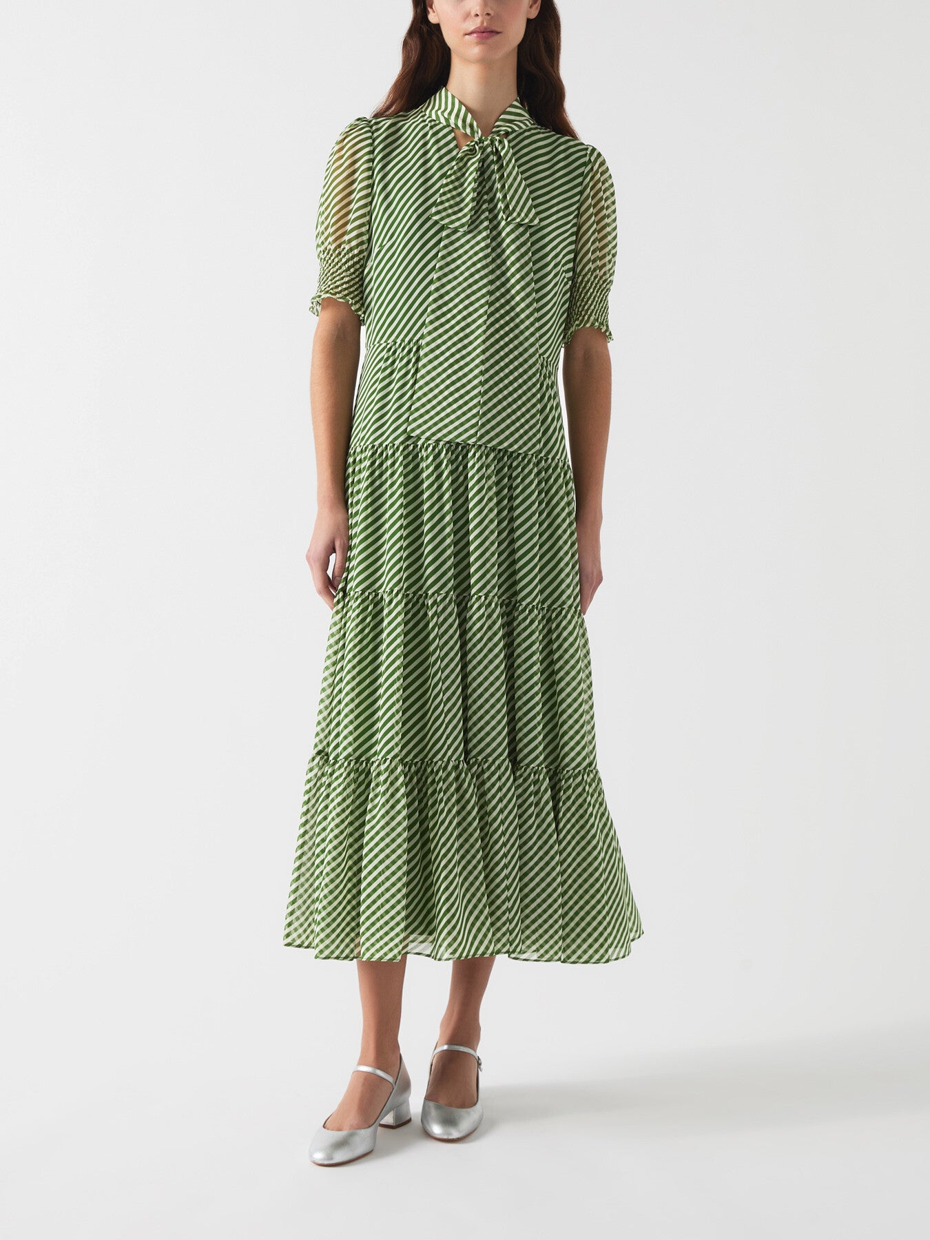 Coco Treetop & Birch Tie Neck Georgette Dress