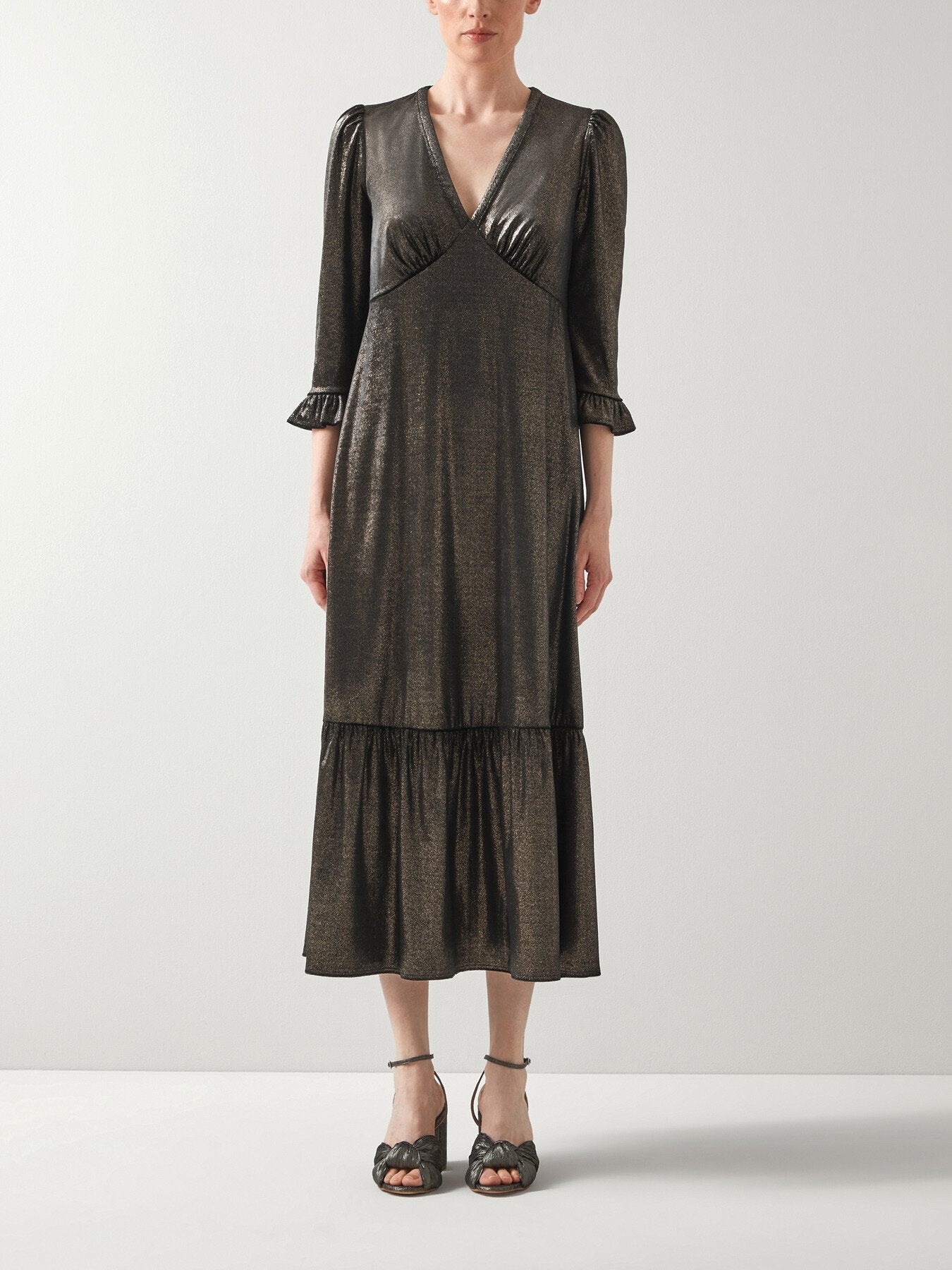 Deborah & Gold V-Neck Maxi Dress With Peplum And