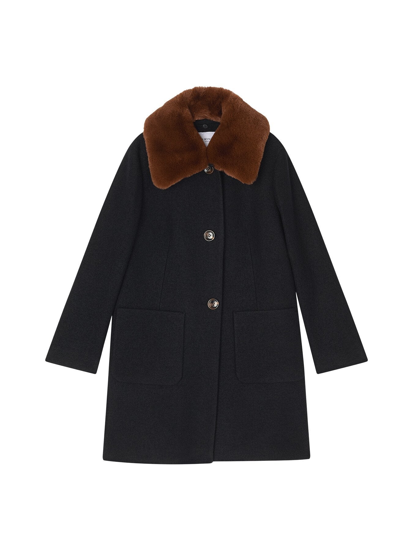 Aster Black & Cognac Boucle Coat With Faux Fur Collar