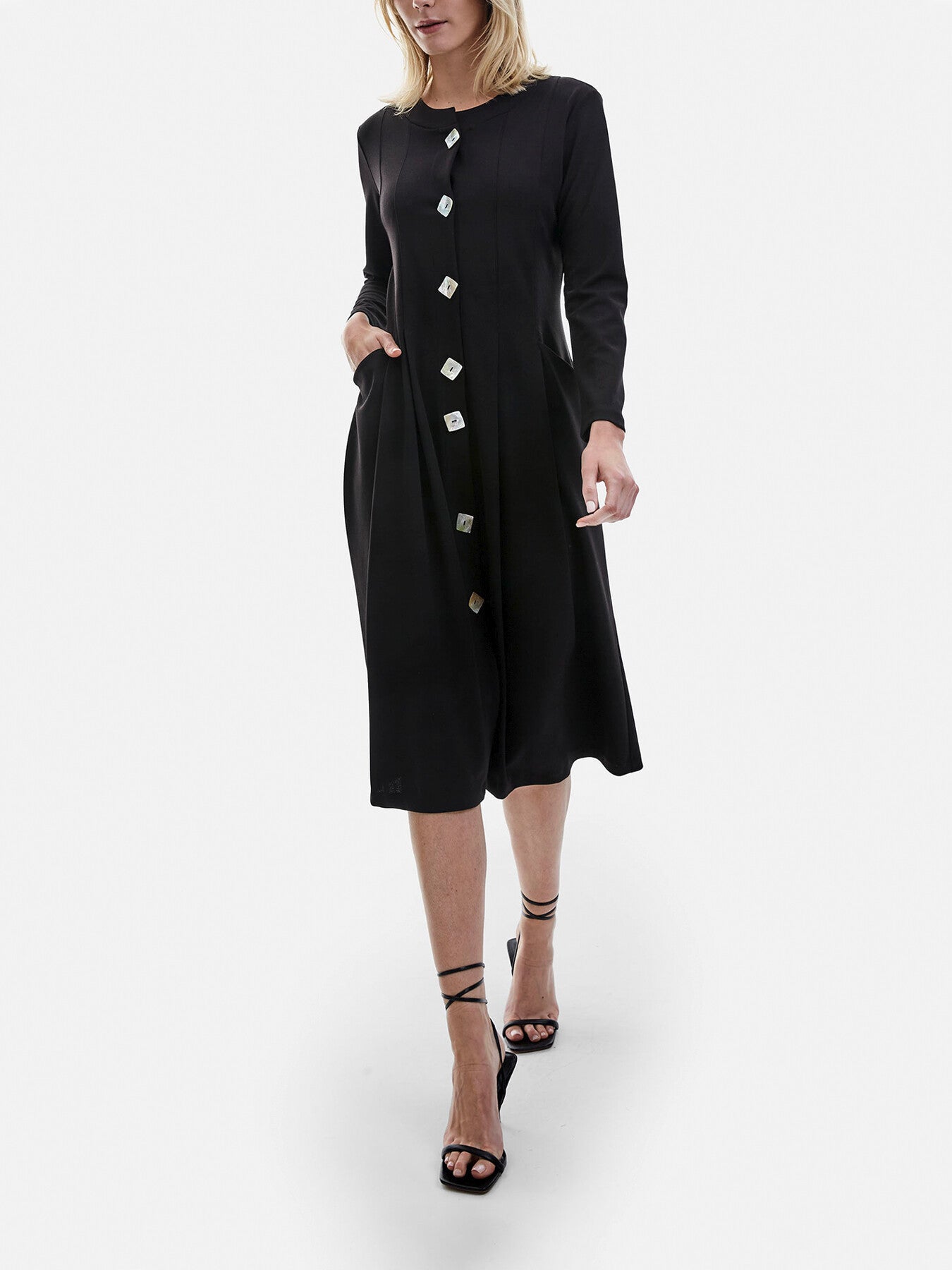 Buttoned Pocket Midi Dress