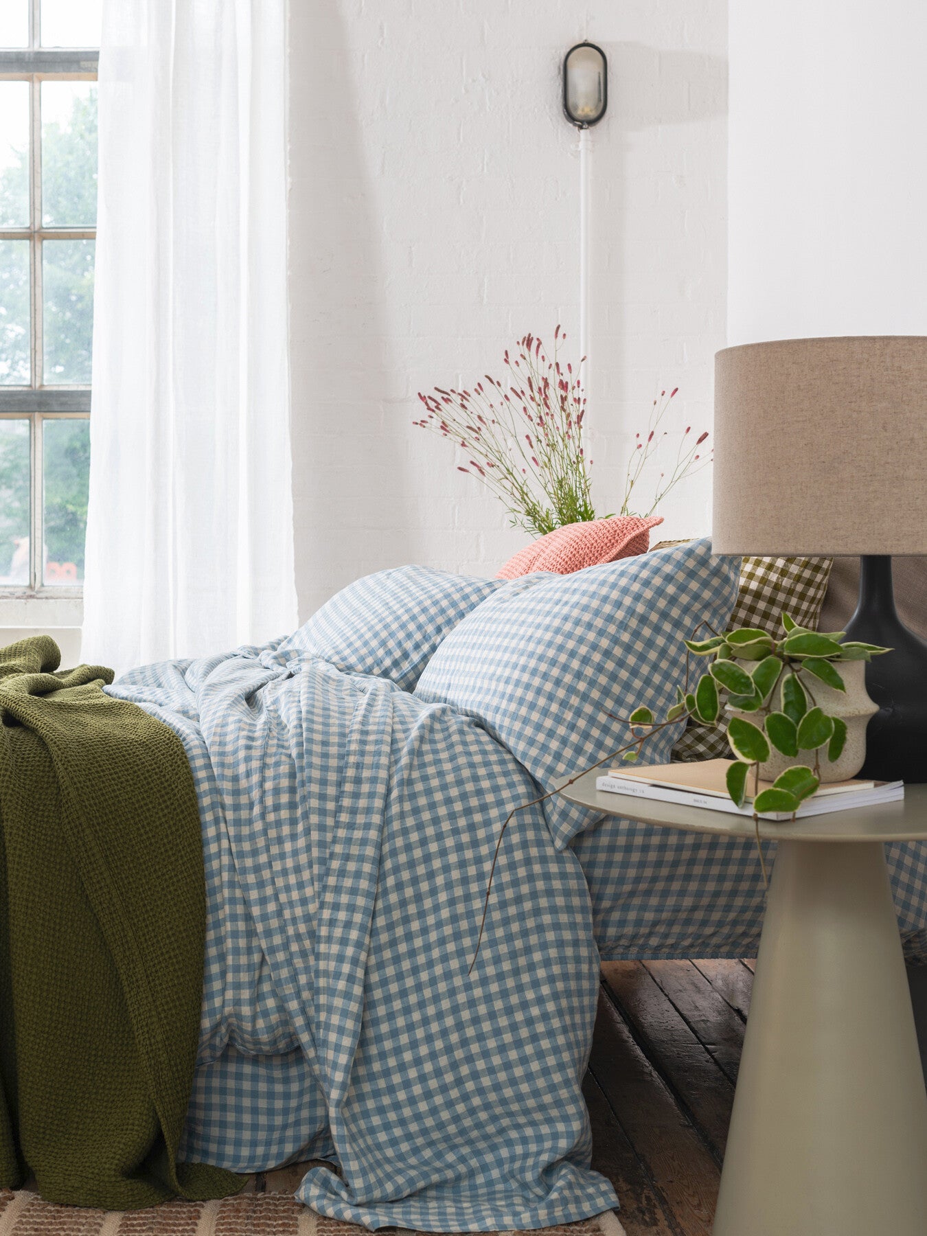 Gingham Linen Flat Sheet