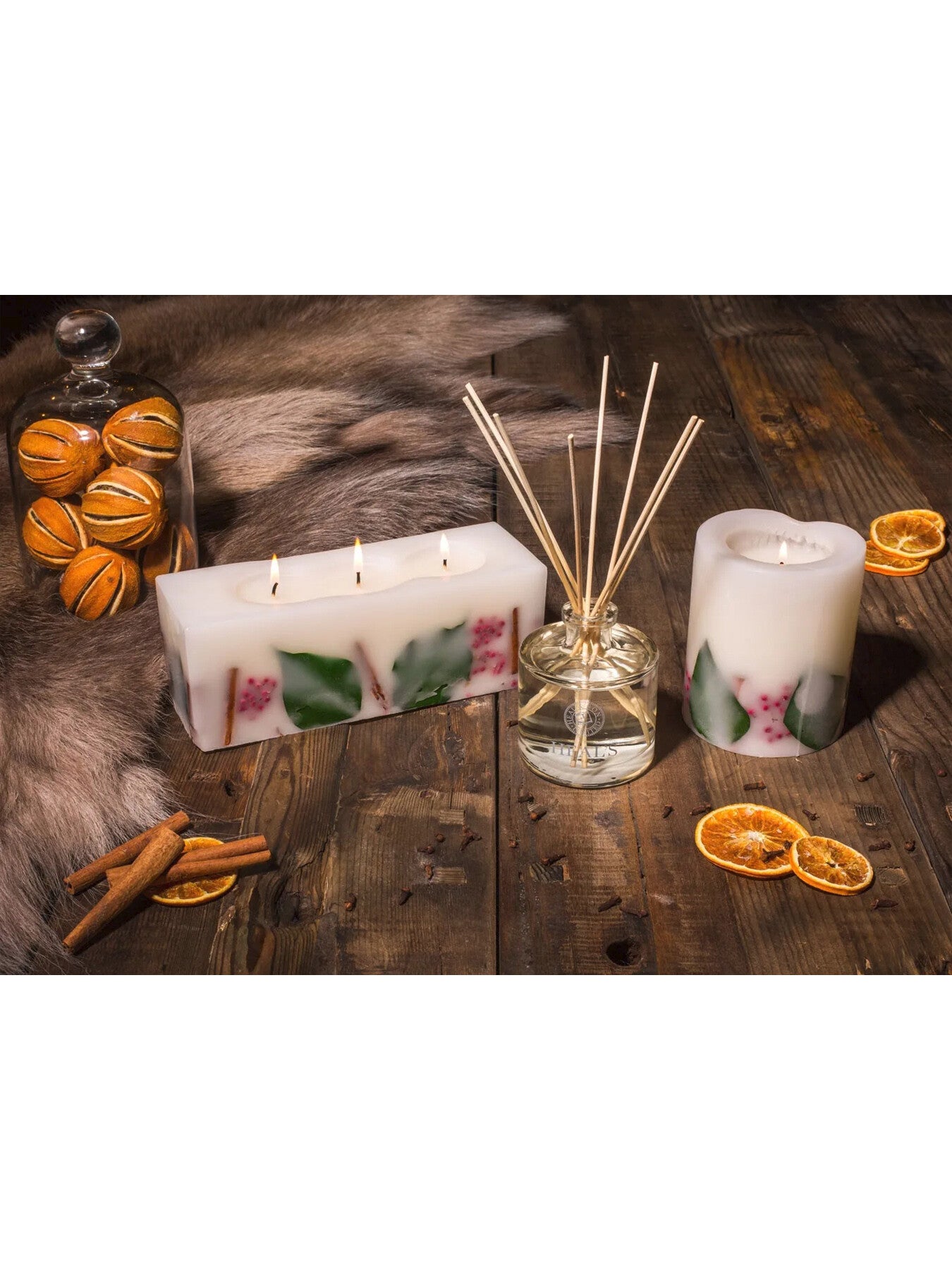 Winter Spice Tall Pillar Candle With Botanicals