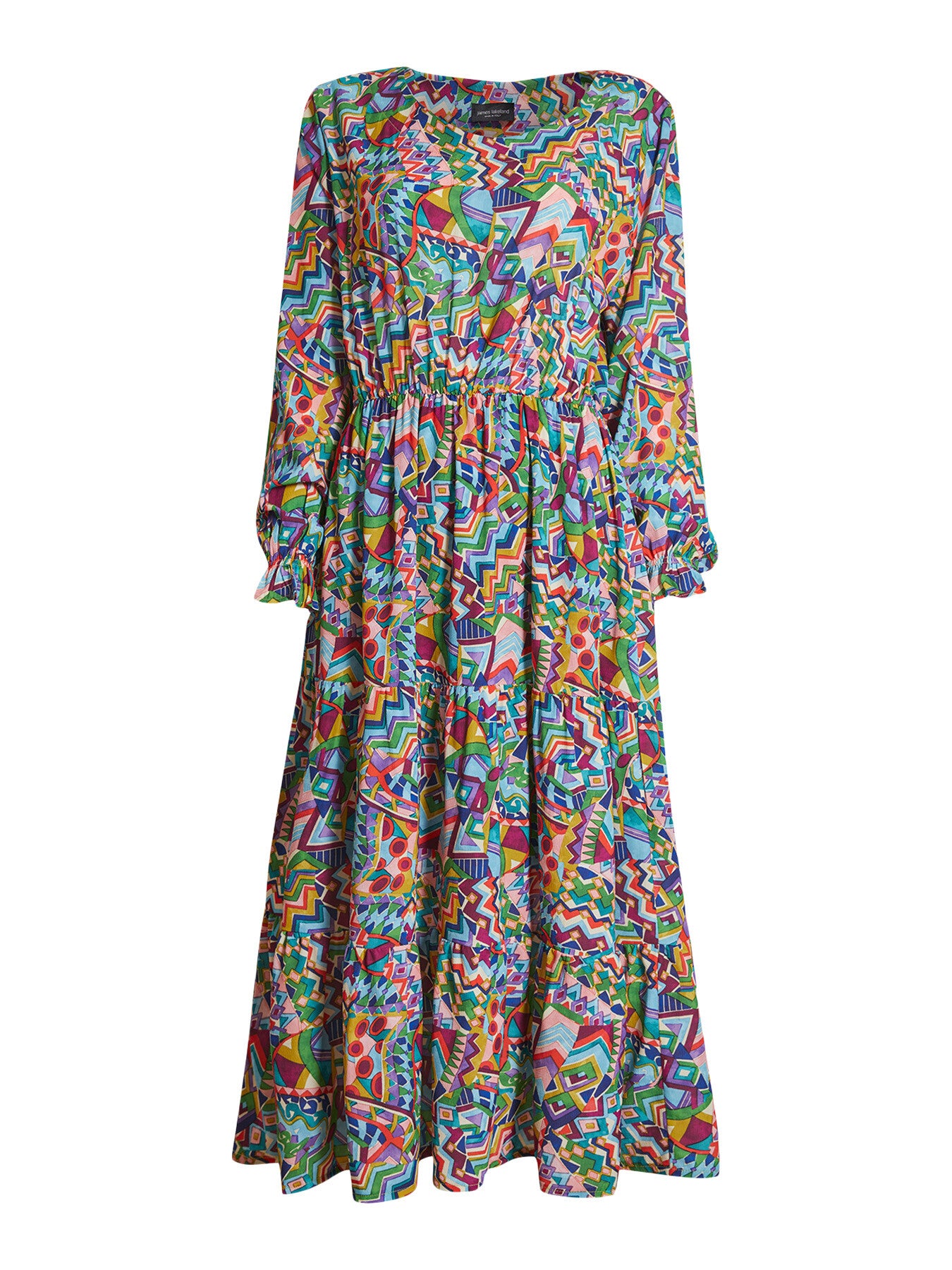 Printed V-Neck Tiered Midi Dress