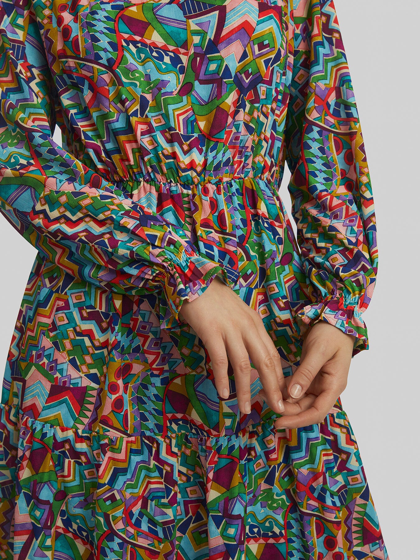 Printed V-Neck Tiered Midi Dress