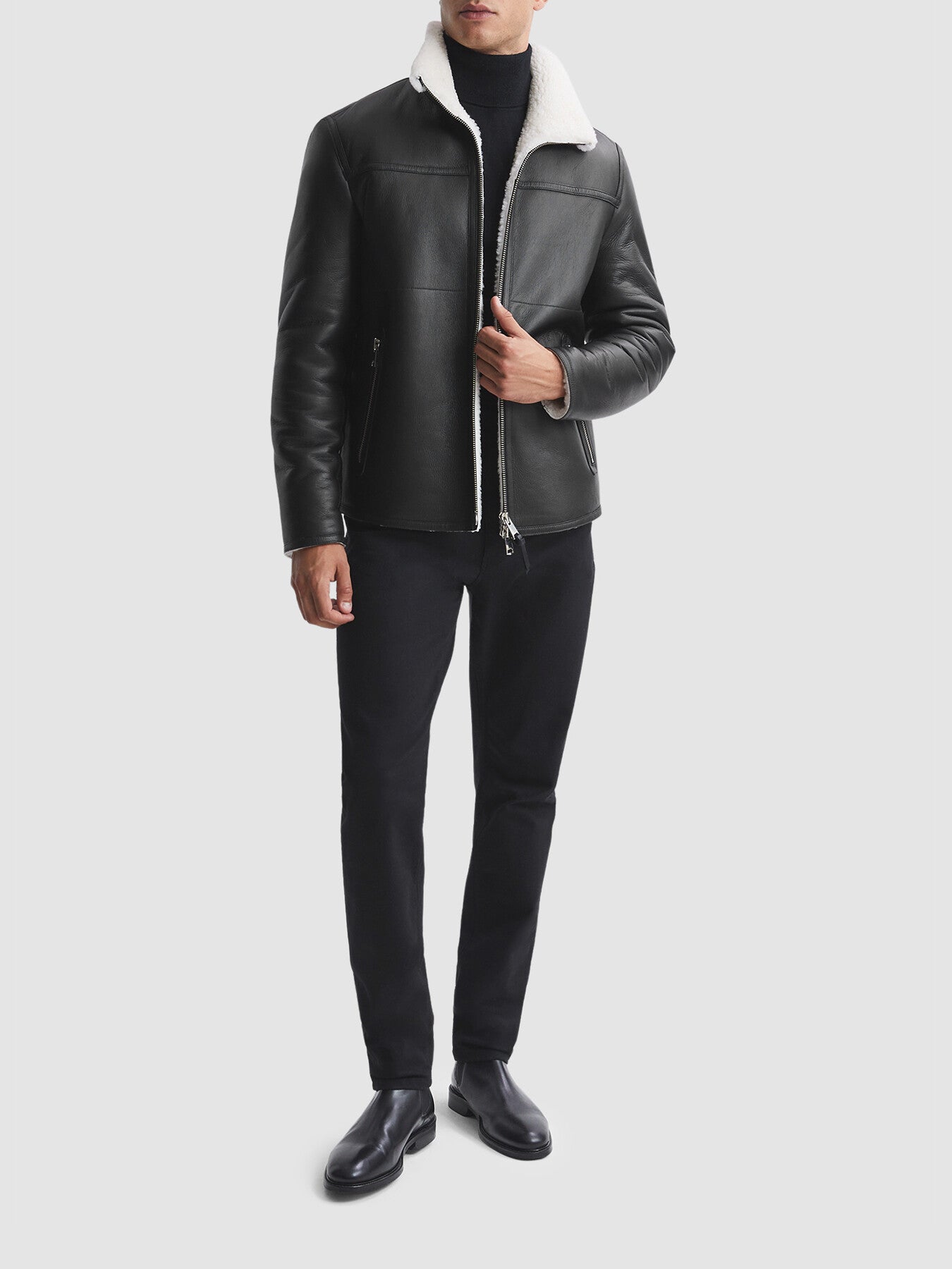 BlackBrankos Leather Sheepskin Jacket