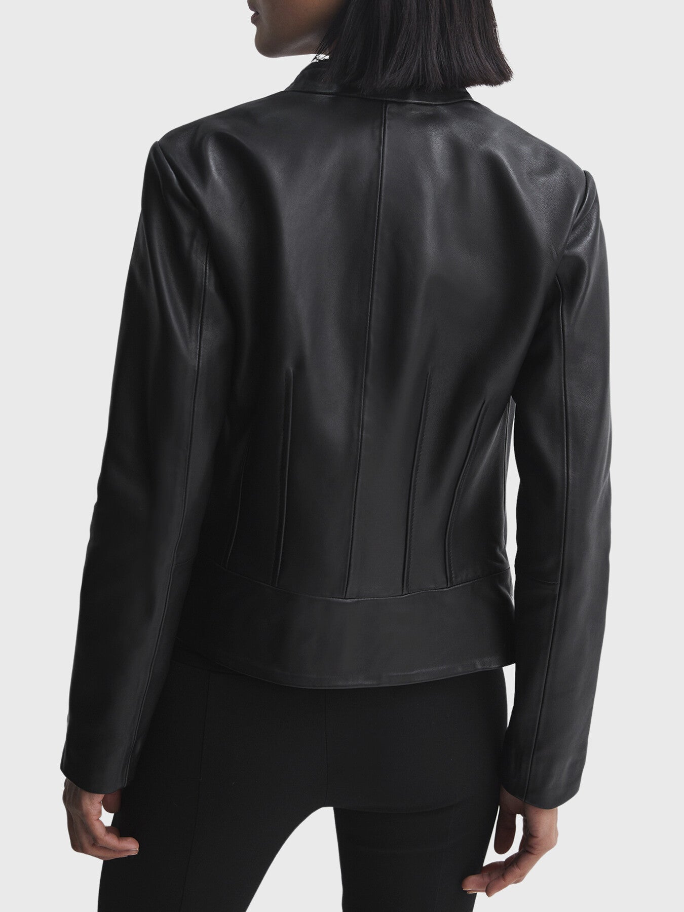 Allie Leather Collarless Biker Jacket