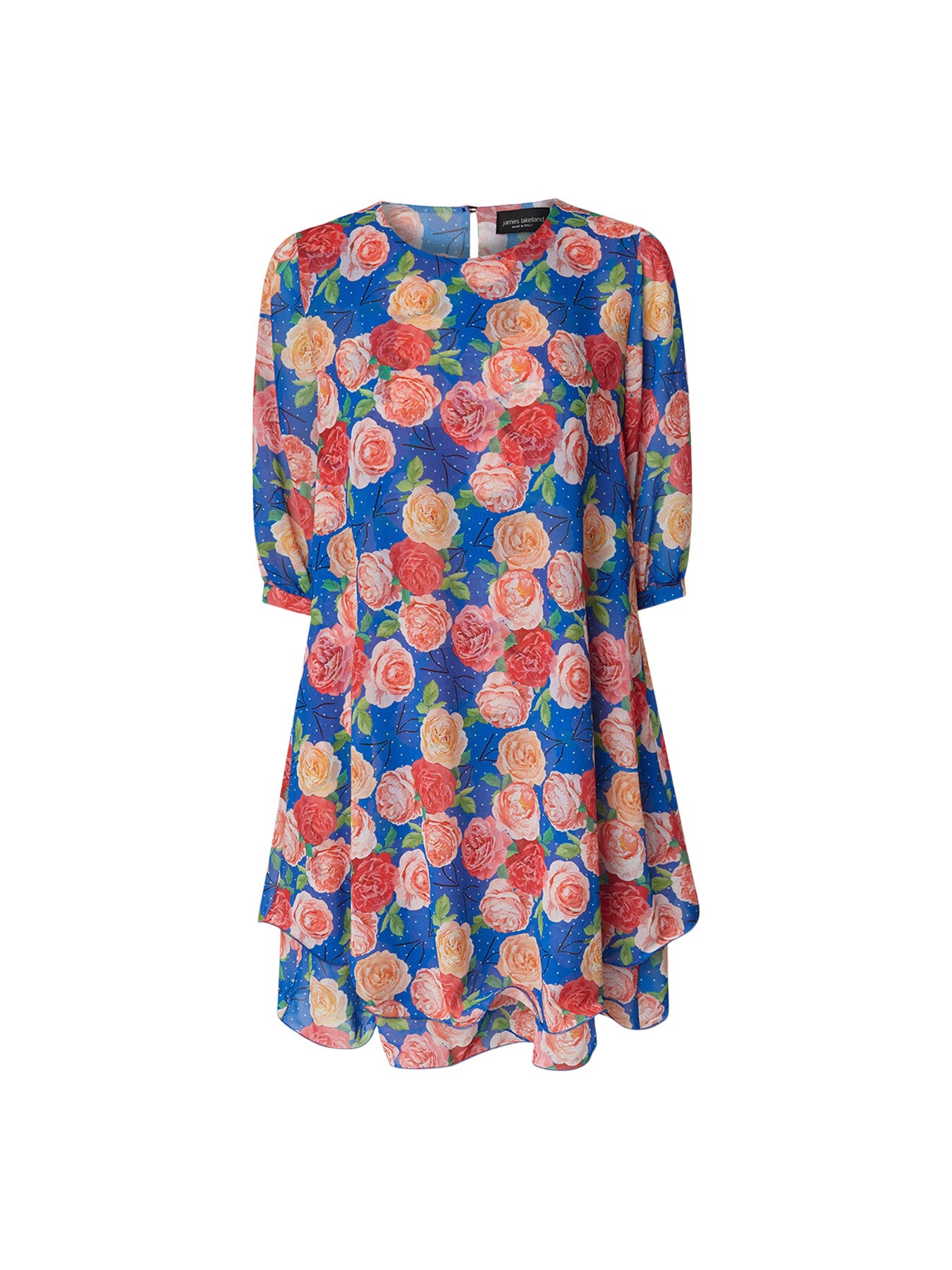 Rose Print Wave Hem Dress
