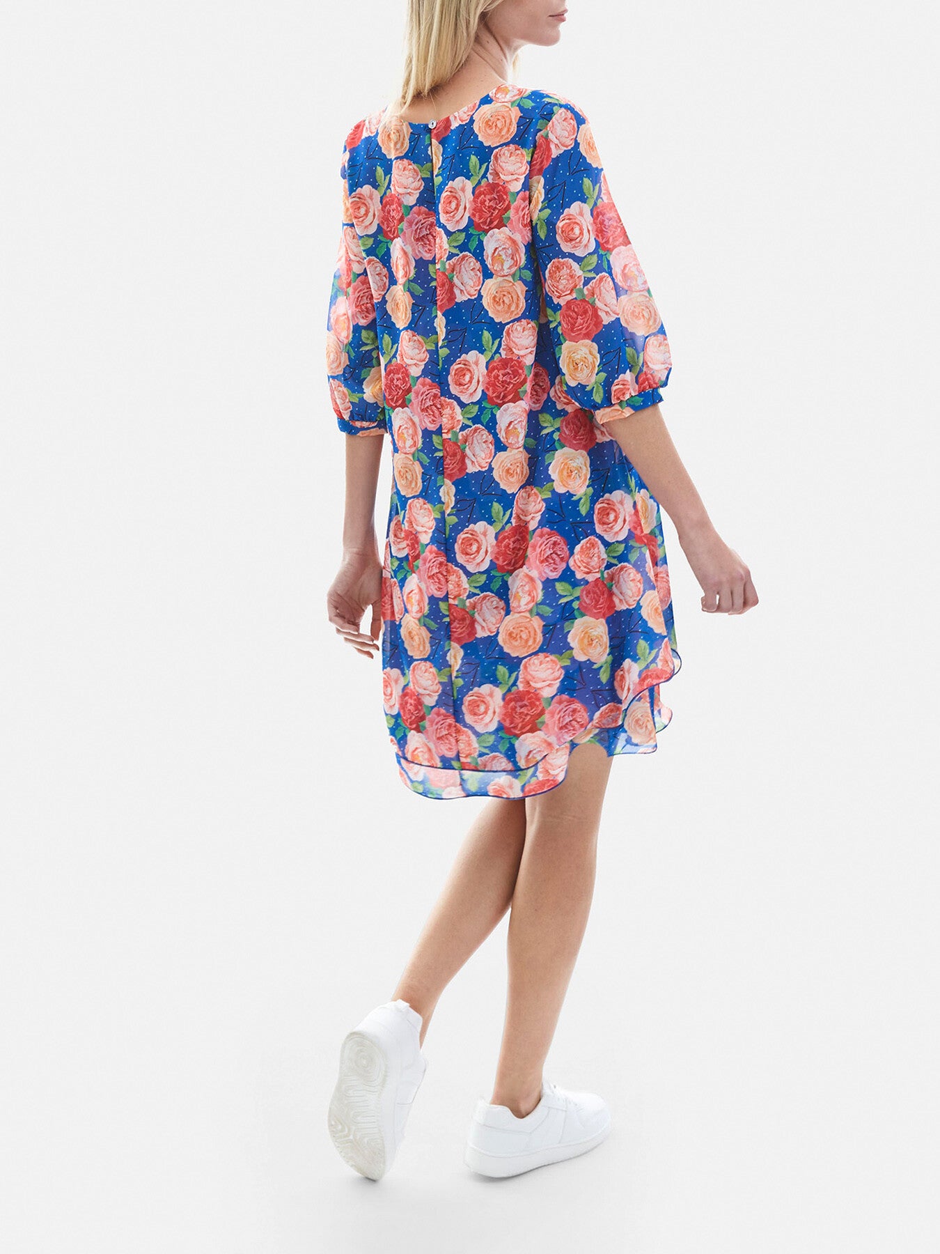 Rose Print Wave Hem Dress