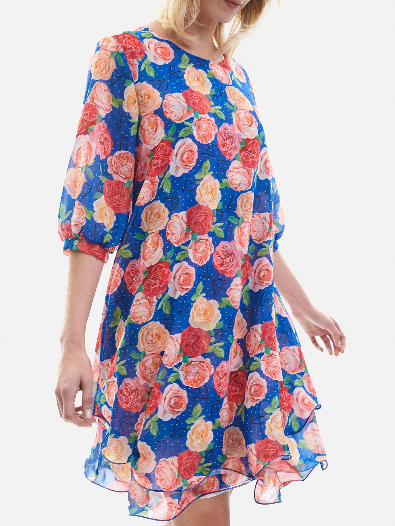 Rose Print Wave Hem Dress