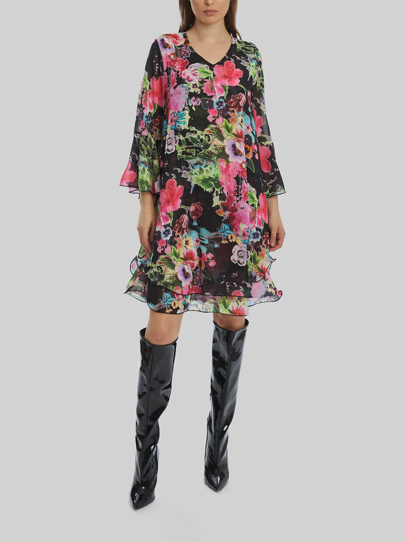 Flower Print Wave Hem Dress
