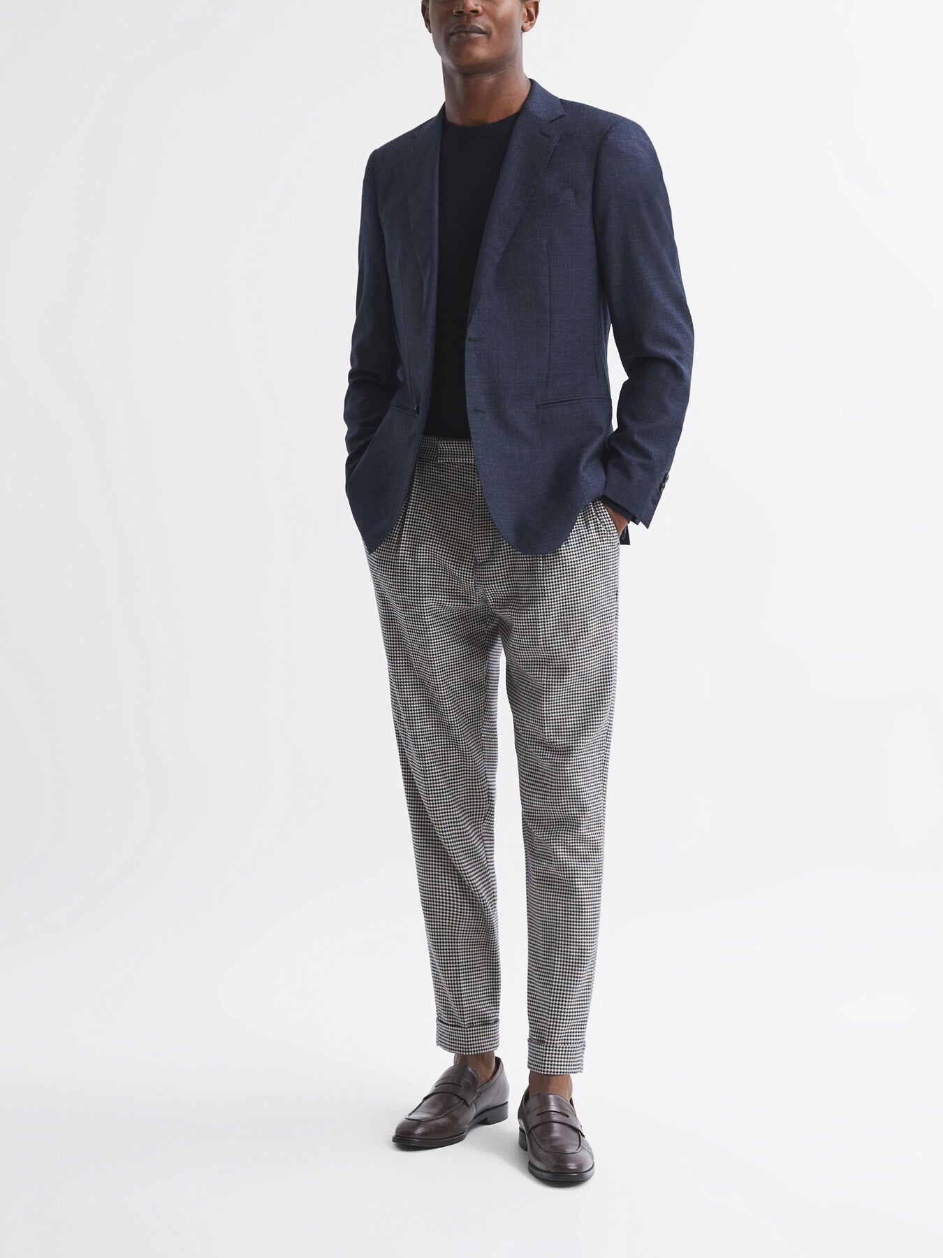 Navy BlueArcade Slim Fit Puppytooth Adjuster Trousers