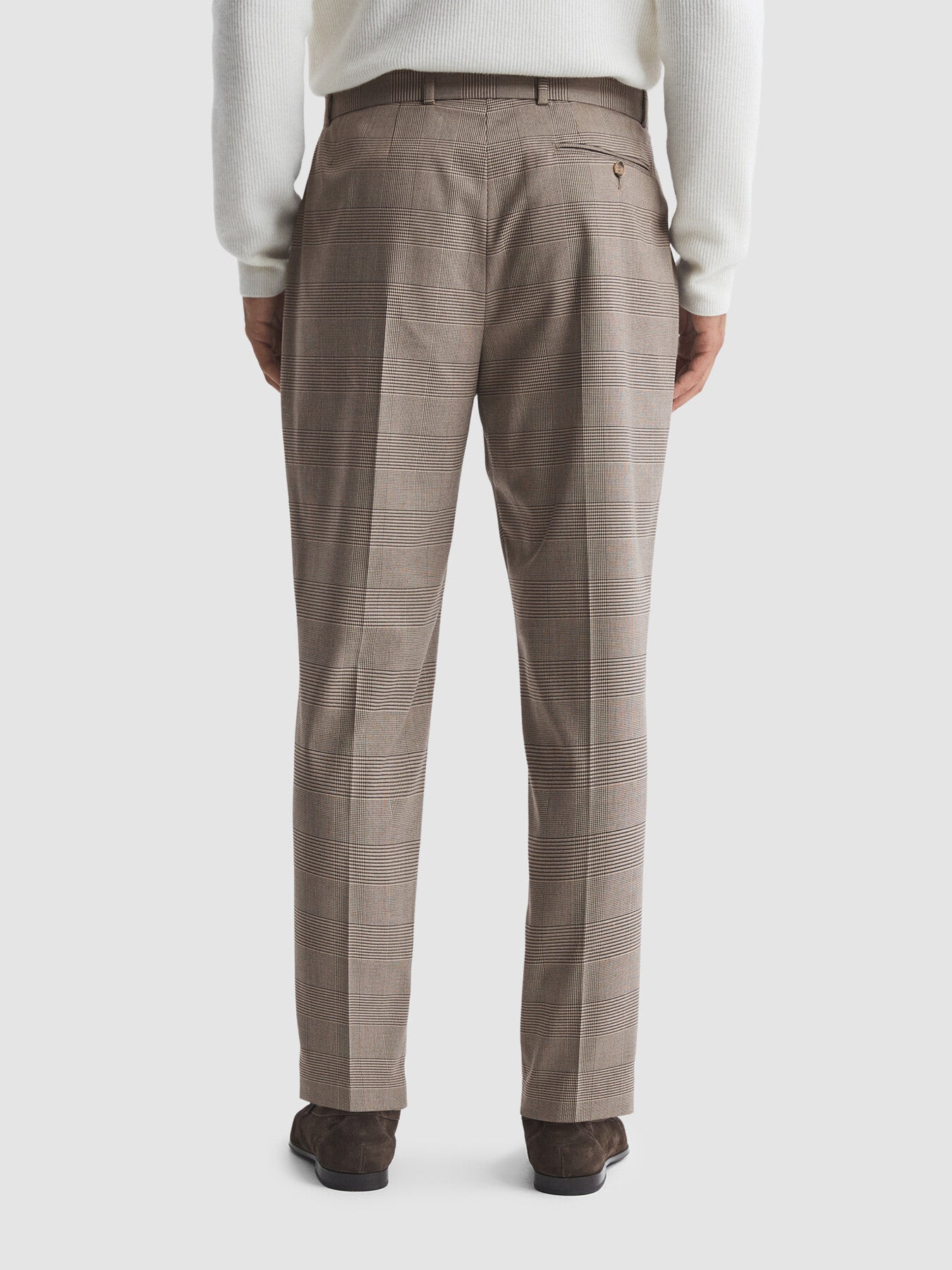 Mid BrownRail Prince Of Wales Check Belted Trousers