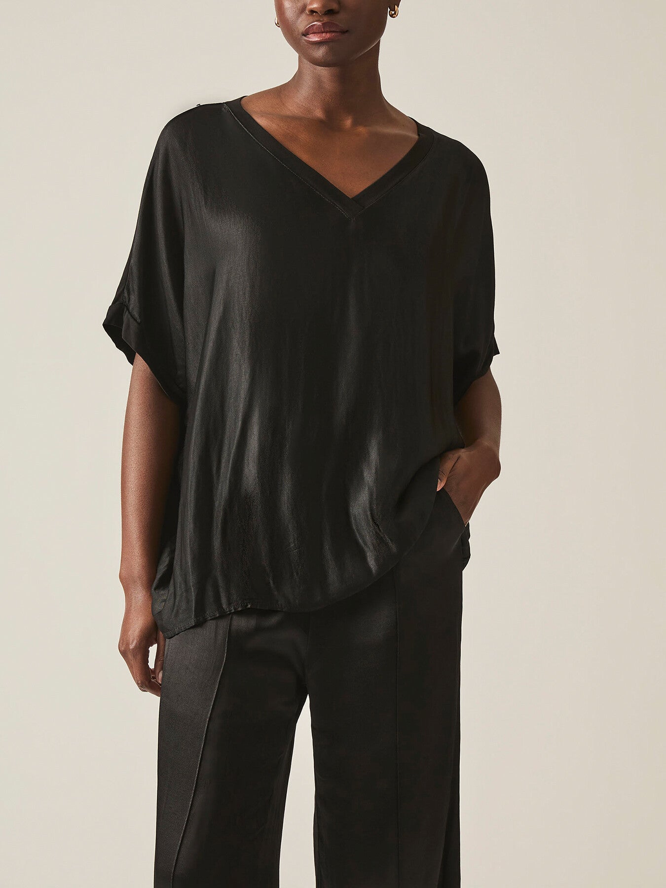 Satin Short Sleeve Top