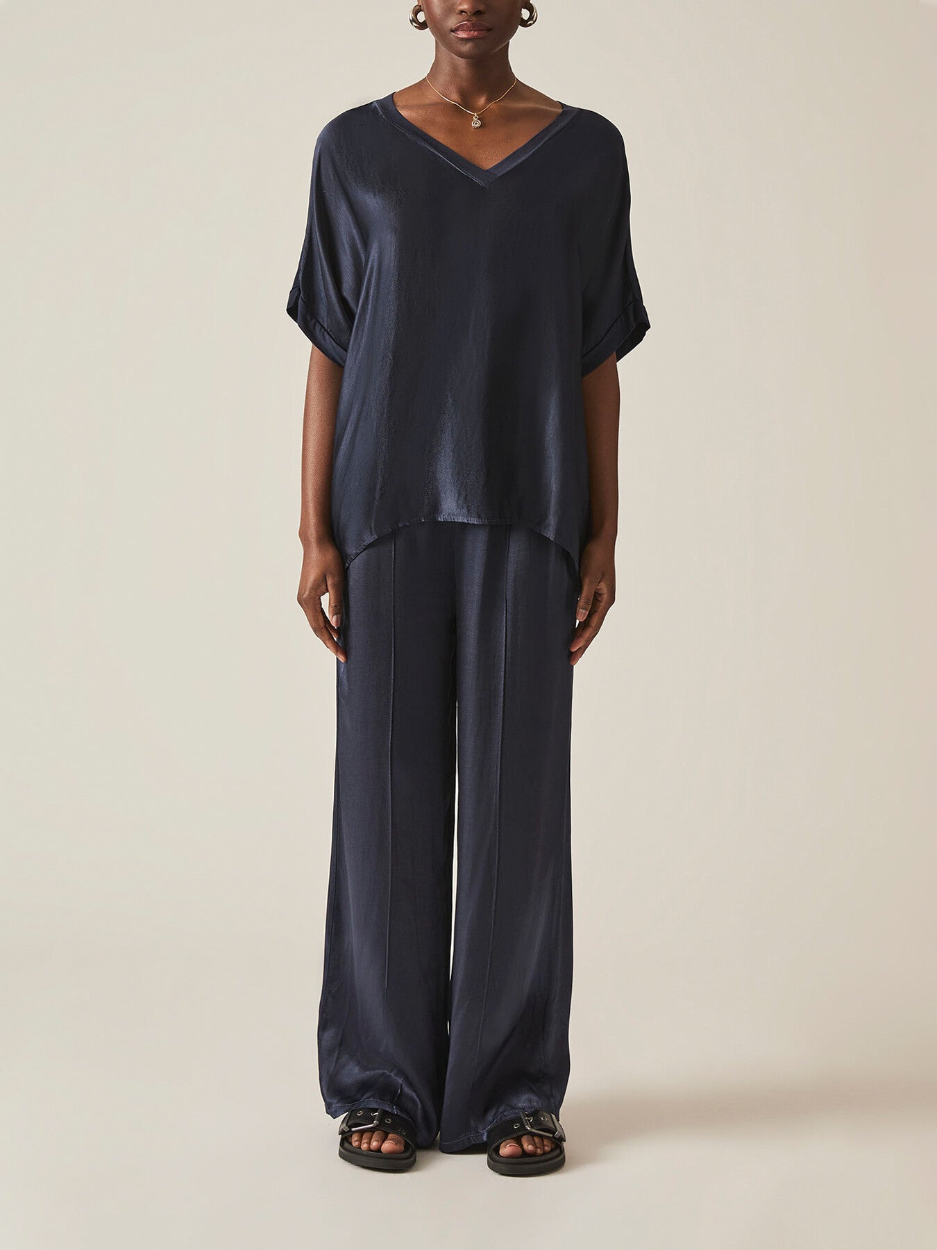 Satin Short Sleeve Top