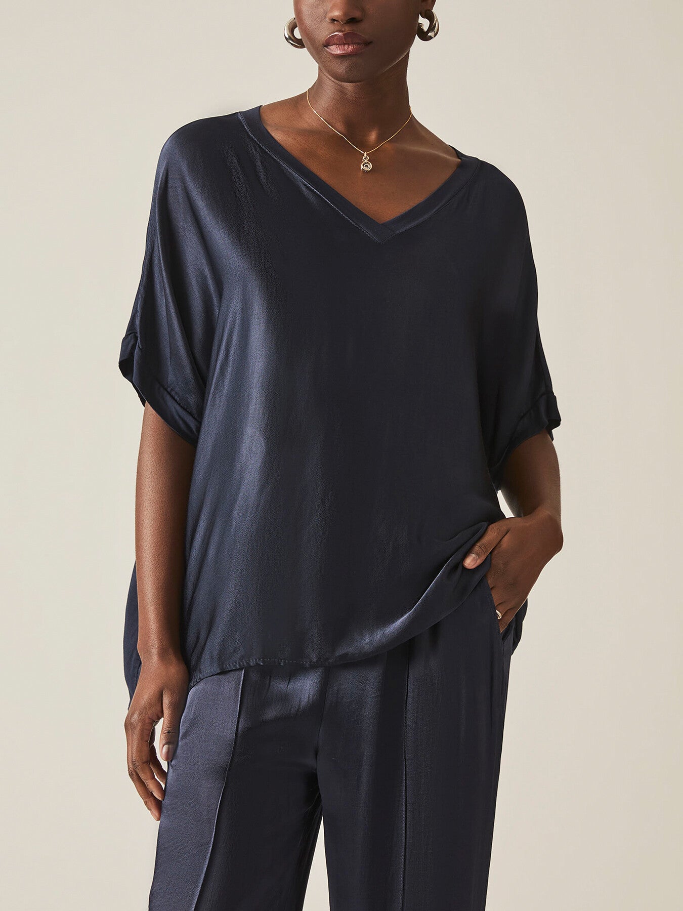 Satin Short Sleeve Top