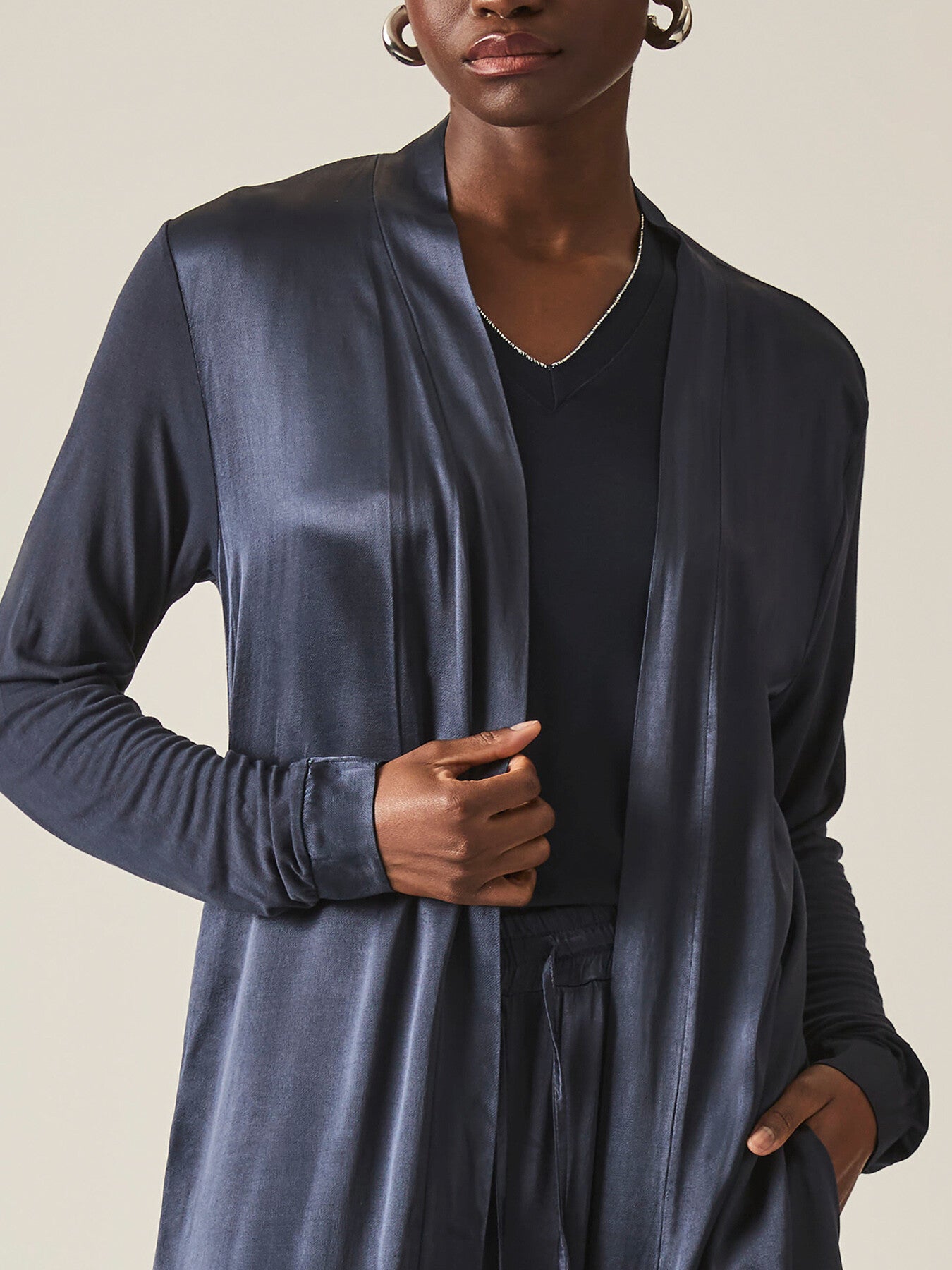 Long Satin Cardigan