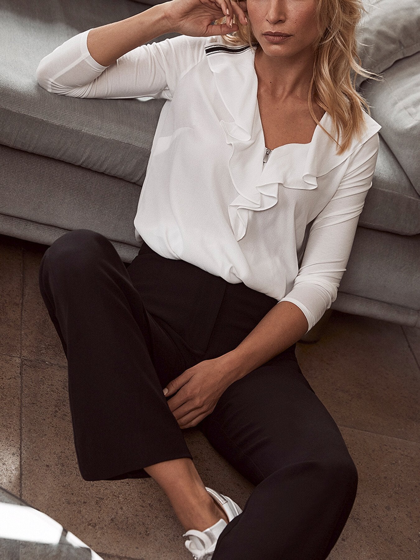 White Ruffled Long Top